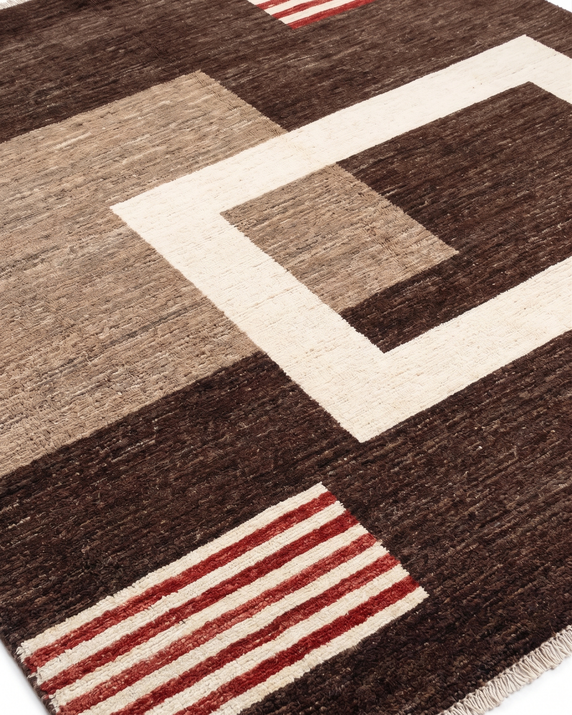 Pakistani Gabbeh Geometric Brown, Pakistan modern rug, in chocolate brown, Wool, 250 × 317 cm (8'2" × 10'5"), Nasim Carpets Malaysia — view 3