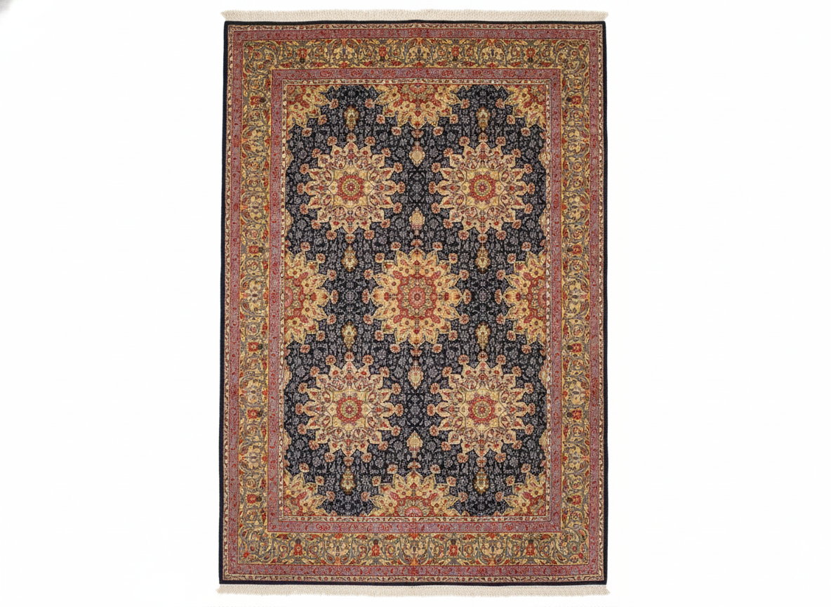 Kashan All-Over Floral Navy, Kashan, Iran persian rug, in midnight navy, Wool, 305 × 396 cm (10'0" × 13'0"), Nasim Carpets Malaysia — view 1
