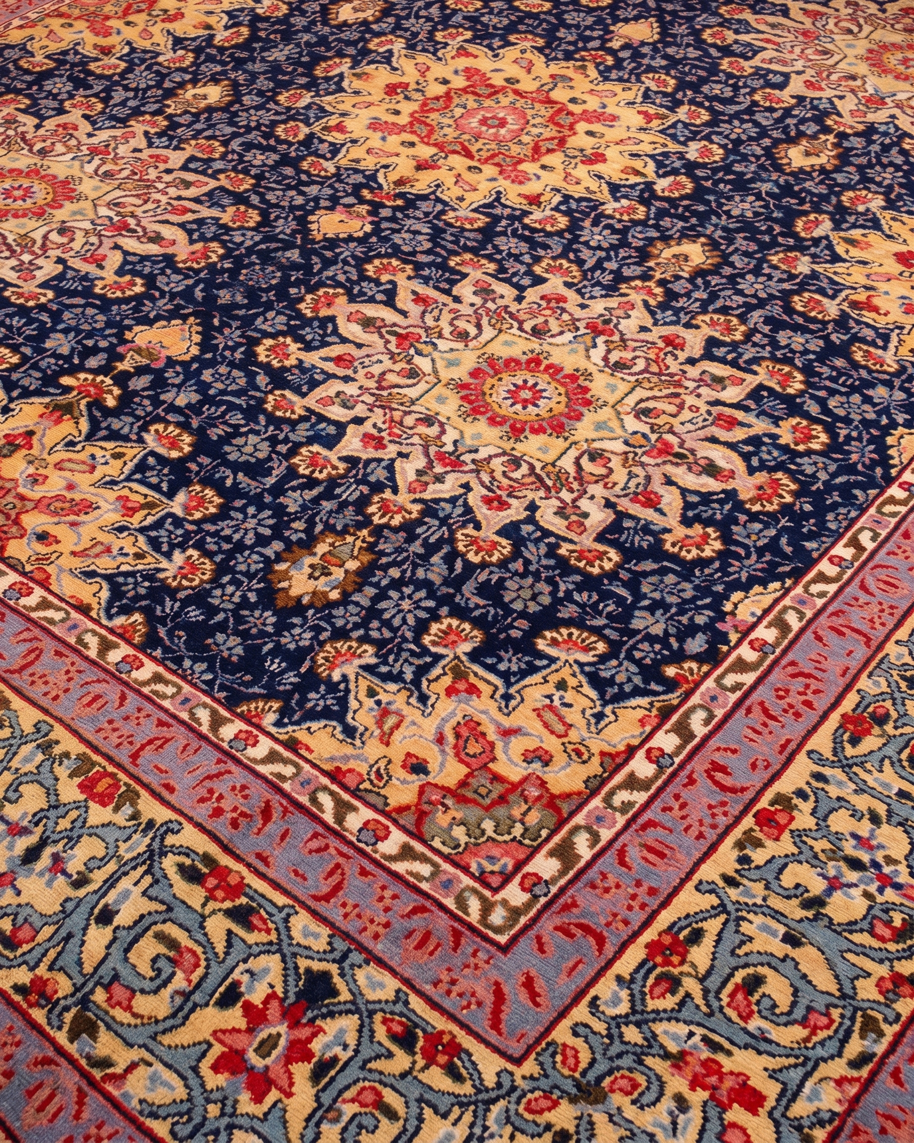 Kashan All-Over Floral Navy, Kashan, Iran persian rug, in midnight navy, Wool, 305 × 396 cm (10'0" × 13'0"), Nasim Carpets Malaysia — view 3