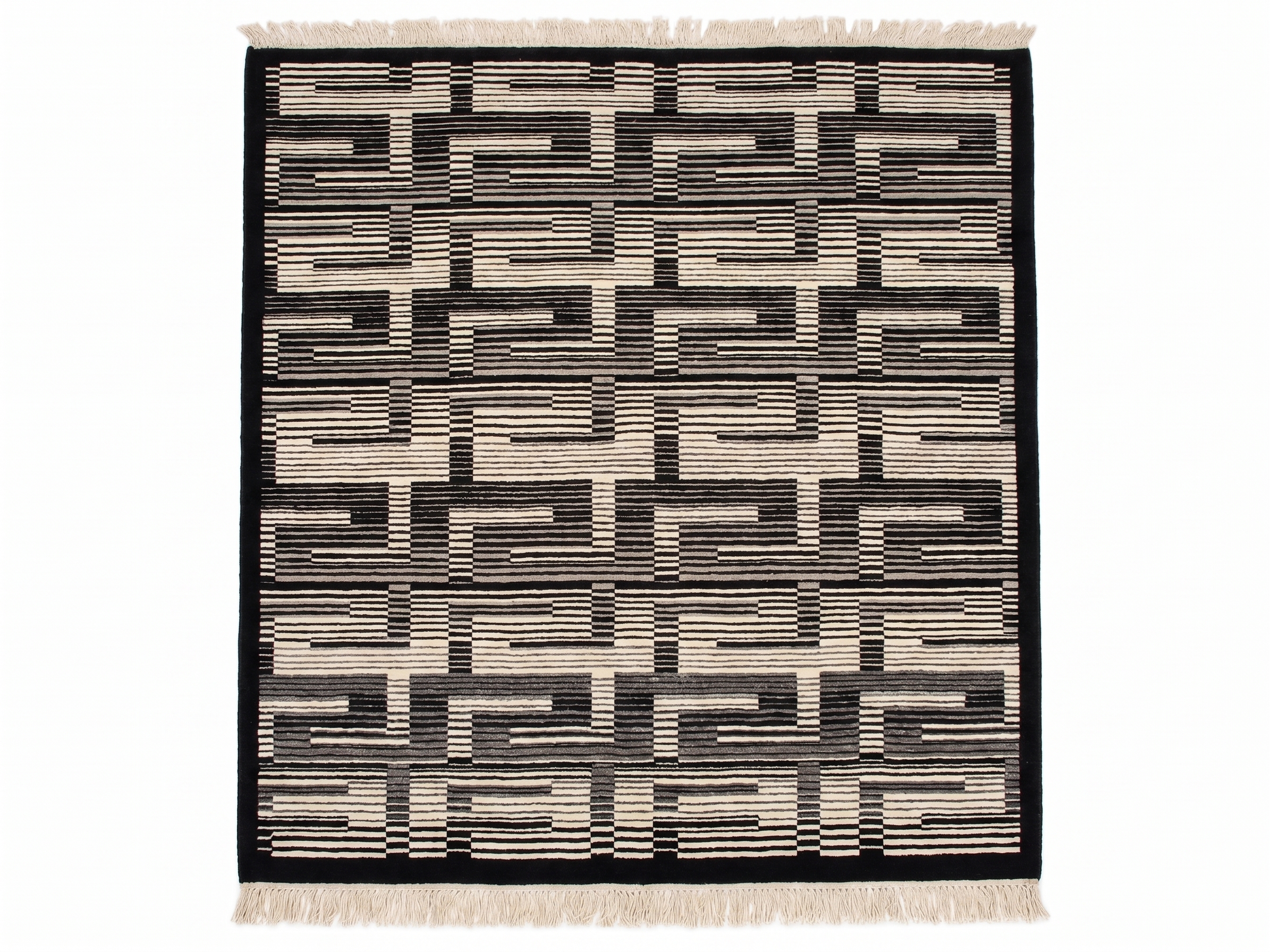 Nepali Abstract Brick Ivory Black, Nepal (Kathmandu Valley workshop tradition) modern rug, in ivory, Wool, 244 × 305 cm (8'0" × 10'0"), Nasim Carpets Malaysia — view 1