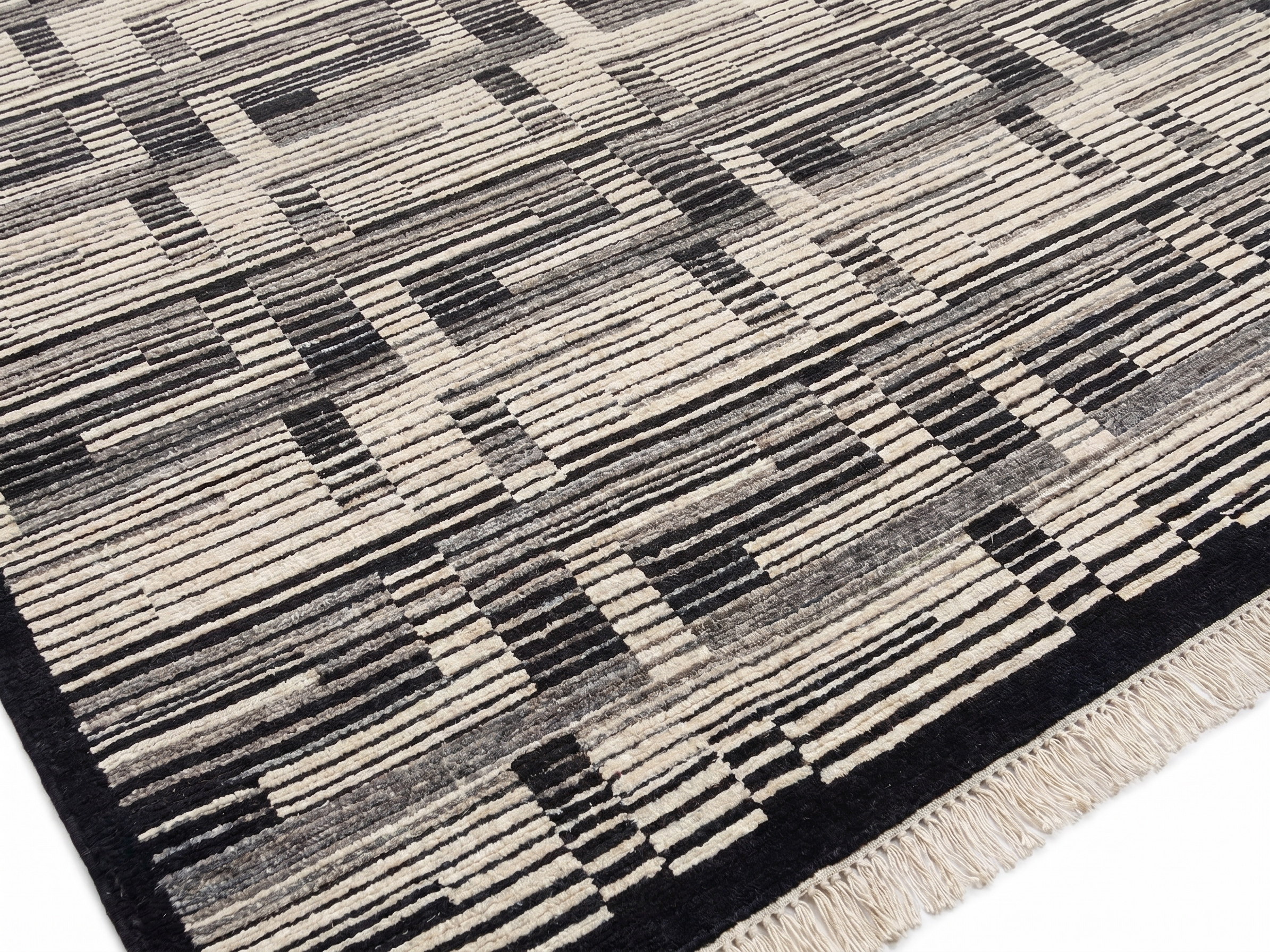 Nepali Abstract Brick Ivory Black, Nepal (Kathmandu Valley workshop tradition) modern rug, in ivory, Wool, 244 × 305 cm (8'0" × 10'0"), Nasim Carpets Malaysia — view 3