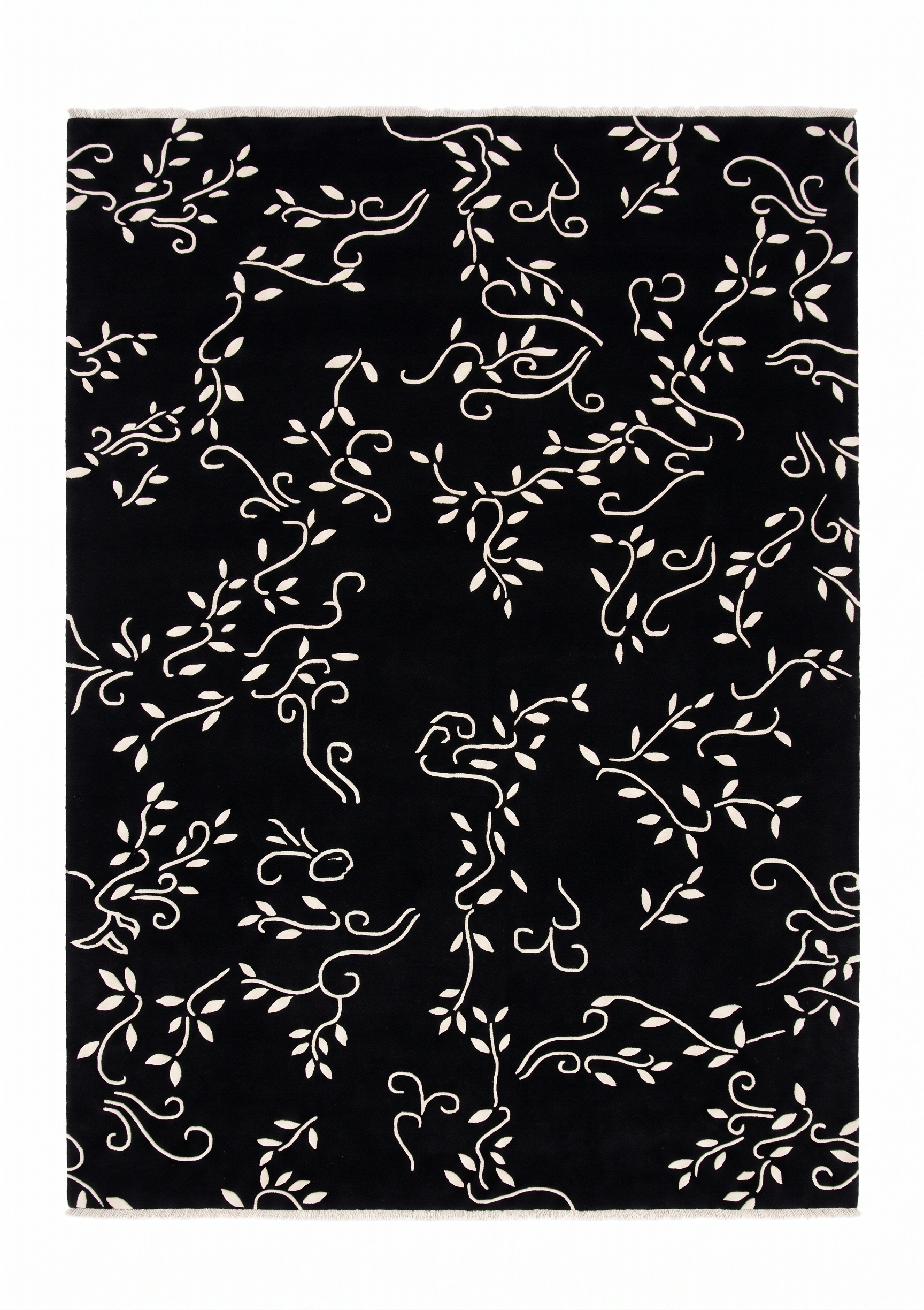 Indo-Nepali Vine Scroll Black, Nepal (Indo-Nepali workshop tradition) modern rug, in jet black, Wool, 183 × 244 cm (6'0" × 8'0"), Nasim Carpets Malaysia — view 1