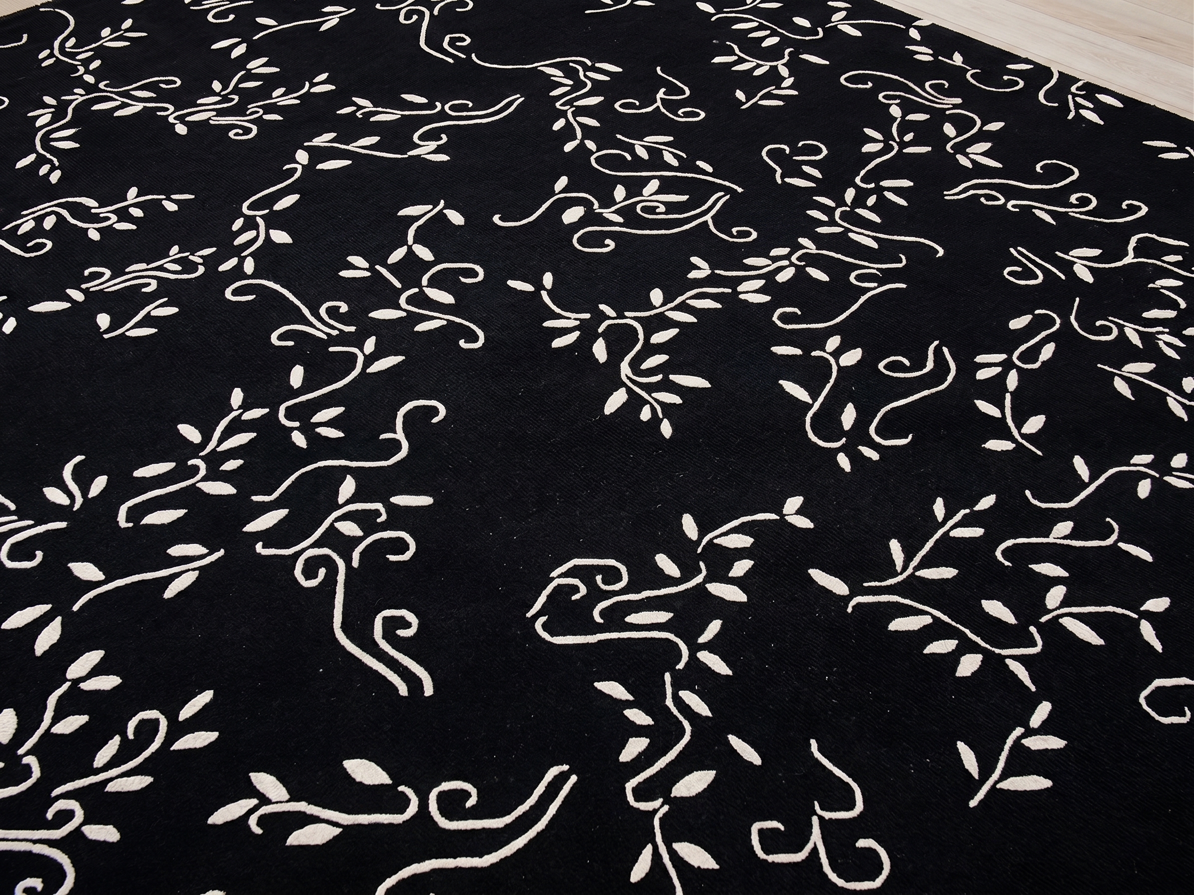 Indo-Nepali Vine Scroll Black, Nepal (Indo-Nepali workshop tradition) modern rug, in jet black, Wool, 183 × 244 cm (6'0" × 8'0"), Nasim Carpets Malaysia — view 3