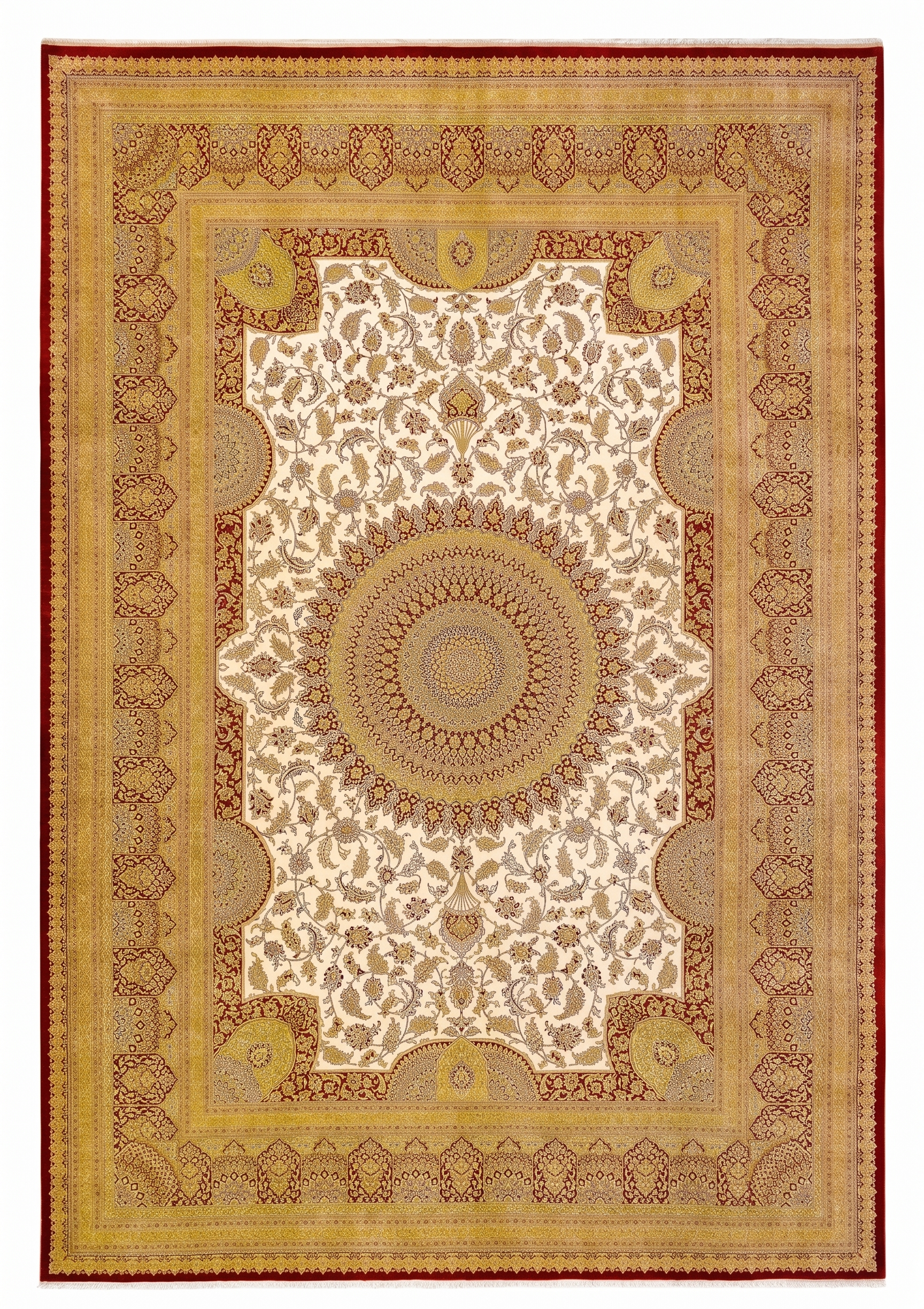 Qum Medallion Ivory Gold, Qum, Iran persian rug, in ivory, Wool, 244 × 366 cm (8'0" × 12'0"), Nasim Carpets Malaysia — view 1