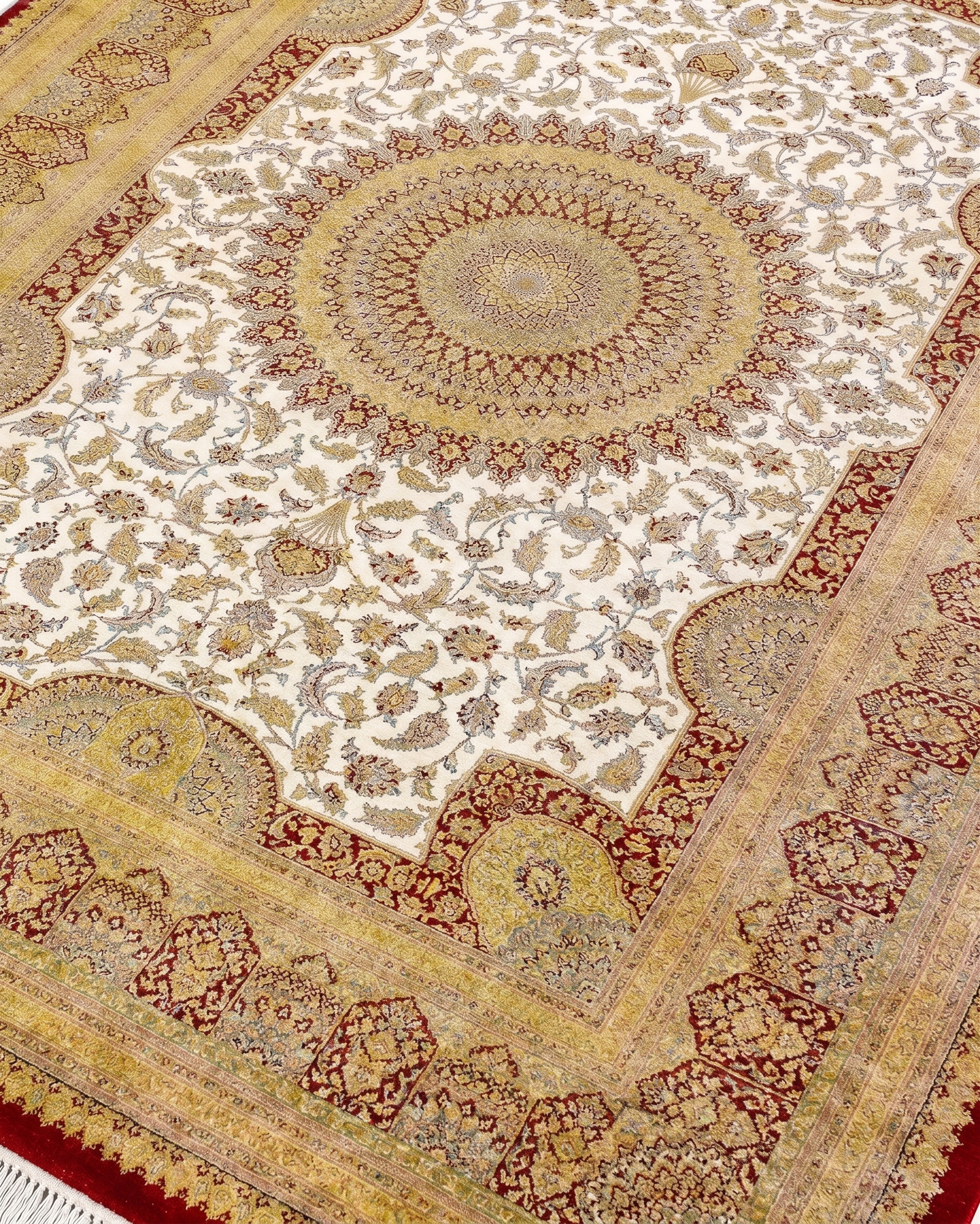Qum Medallion Ivory Gold, Qum, Iran persian rug, in ivory, Wool, 244 × 366 cm (8'0" × 12'0"), Nasim Carpets Malaysia — view 3