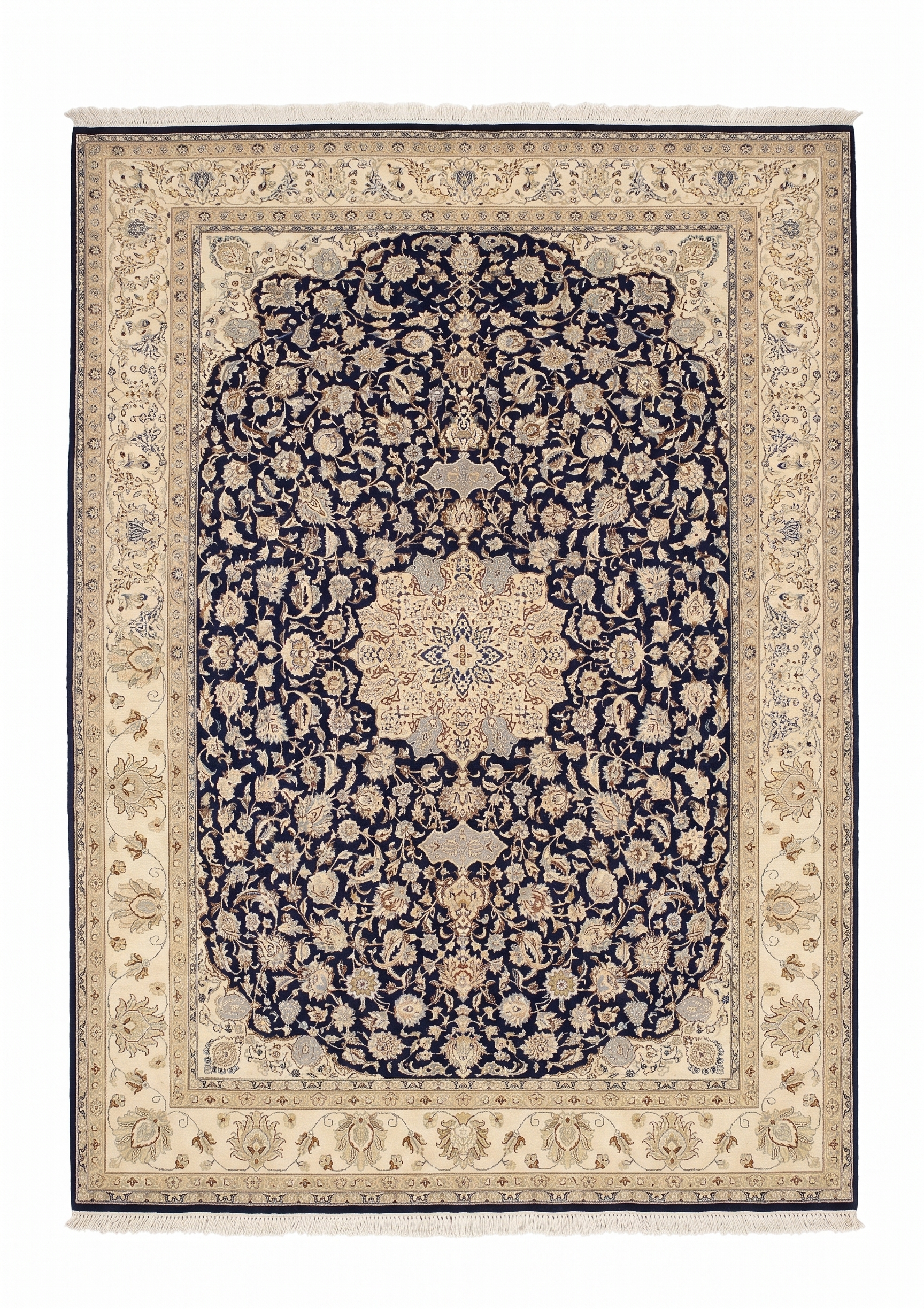 Nain Medallion Navy, Nain, Isfahan Province, Iran persian rug, in midnight navy, Wool, 268 × 366 cm (8'10" × 12'0"), Nasim Carpets Malaysia — view 1