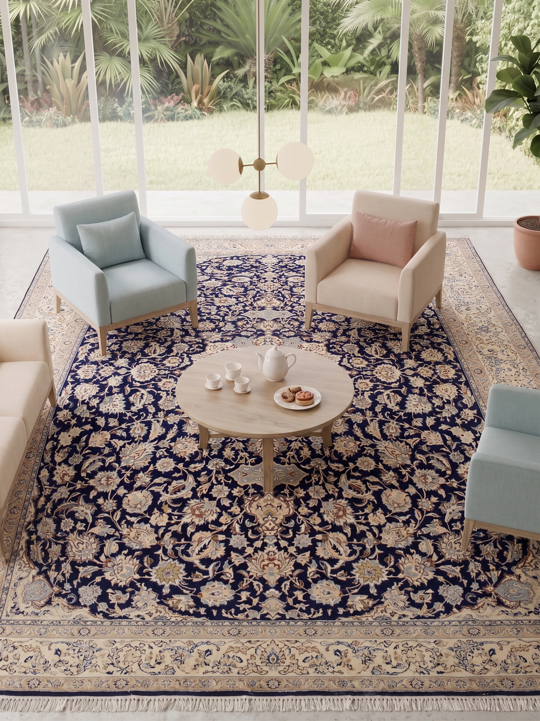 Nain Medallion Navy, Nain, Isfahan Province, Iran persian rug, in midnight navy, Wool, 268 × 366 cm (8'10" × 12'0"), Nasim Carpets Malaysia — view 2