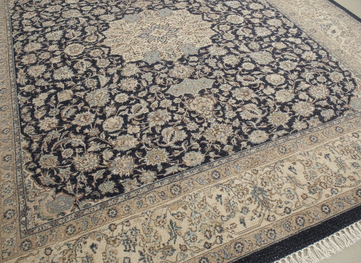 Nain Medallion Navy, Nain, Isfahan Province, Iran persian rug, in midnight navy, Wool, 268 × 366 cm (8'10" × 12'0"), Nasim Carpets Malaysia — view 3