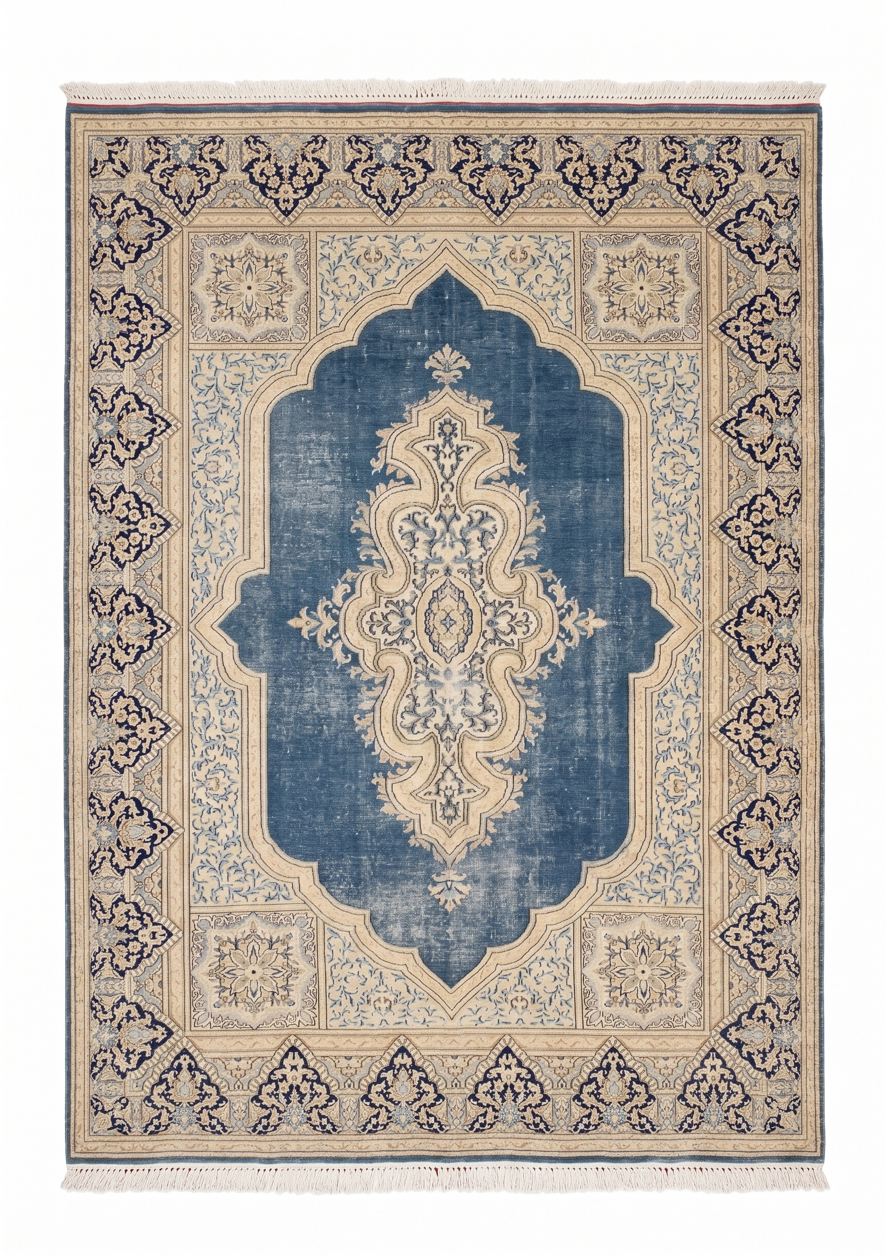 Kerman Medallion Ivory Blue, Kerman, Iran persian rug, in steel blue, Wool, 244 × 305 cm (8'0" × 10'0"), Nasim Carpets Malaysia — view 1