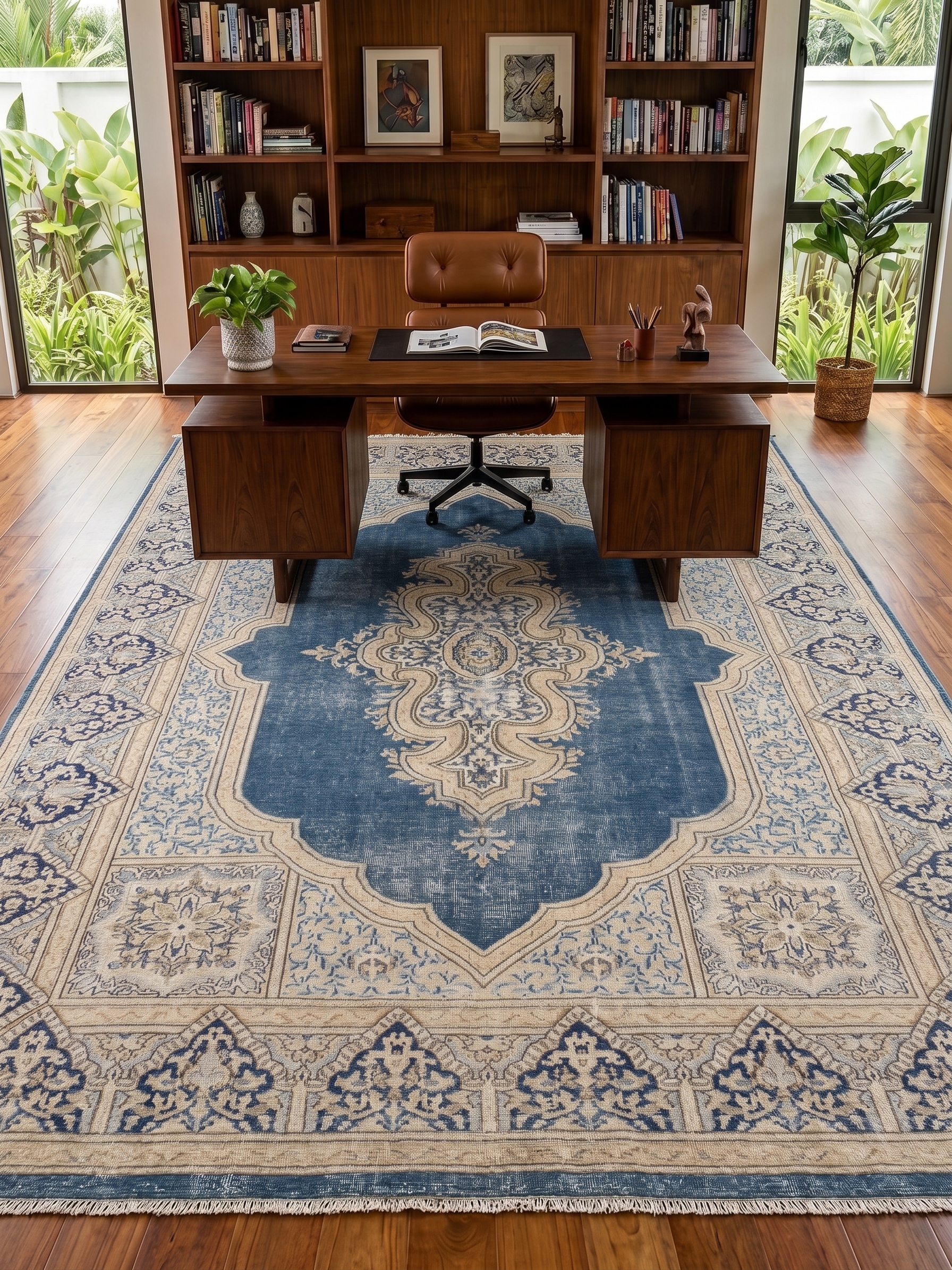 Kerman Medallion Ivory Blue, Kerman, Iran persian rug, in steel blue, Wool, 244 × 305 cm (8'0" × 10'0"), Nasim Carpets Malaysia — view 2