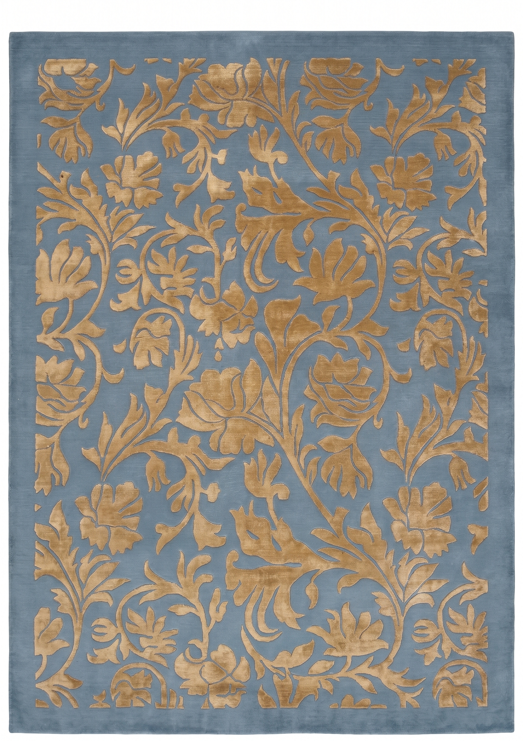 Indo-Nepali Allover Floral Steel Blue, Indo-Nepali (Nepal/North India collaborative weaving tradition) modern rug, in steel blue, Wool, 247 × 305 cm (8'1" × 10'0"), Nasim Carpets Malaysia — view 1