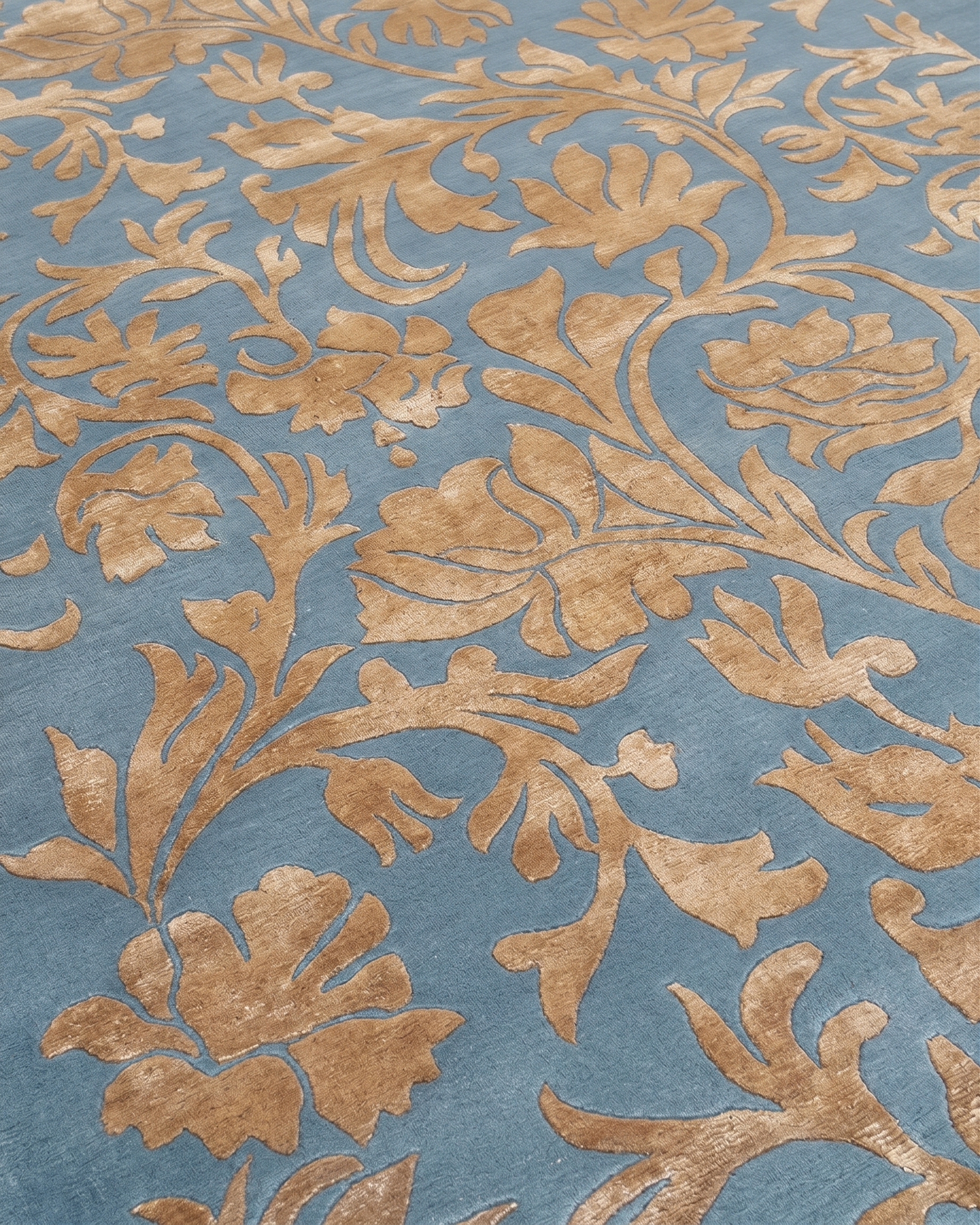 Indo-Nepali Allover Floral Steel Blue, Indo-Nepali (Nepal/North India collaborative weaving tradition) modern rug, in steel blue, Wool, 247 × 305 cm (8'1" × 10'0"), Nasim Carpets Malaysia — view 3