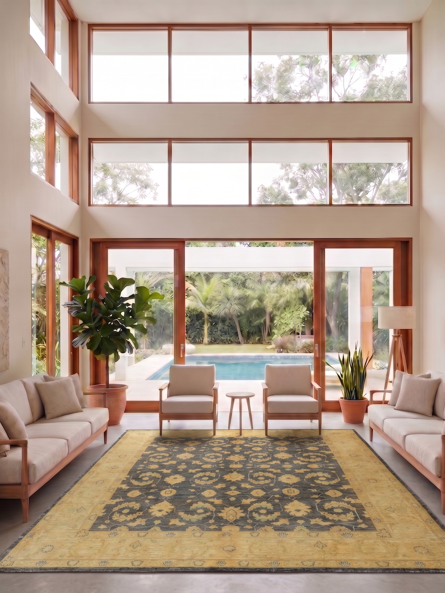 Chobi Ziegler All-Over Charcoal Gold, Peshawar, Pakistan (Chobi Ziegler tradition) persian rug, in charcoal slate, Wool, 253 × 305 cm (8'4" × 10'0"), Nasim Carpets Malaysia — view 2
