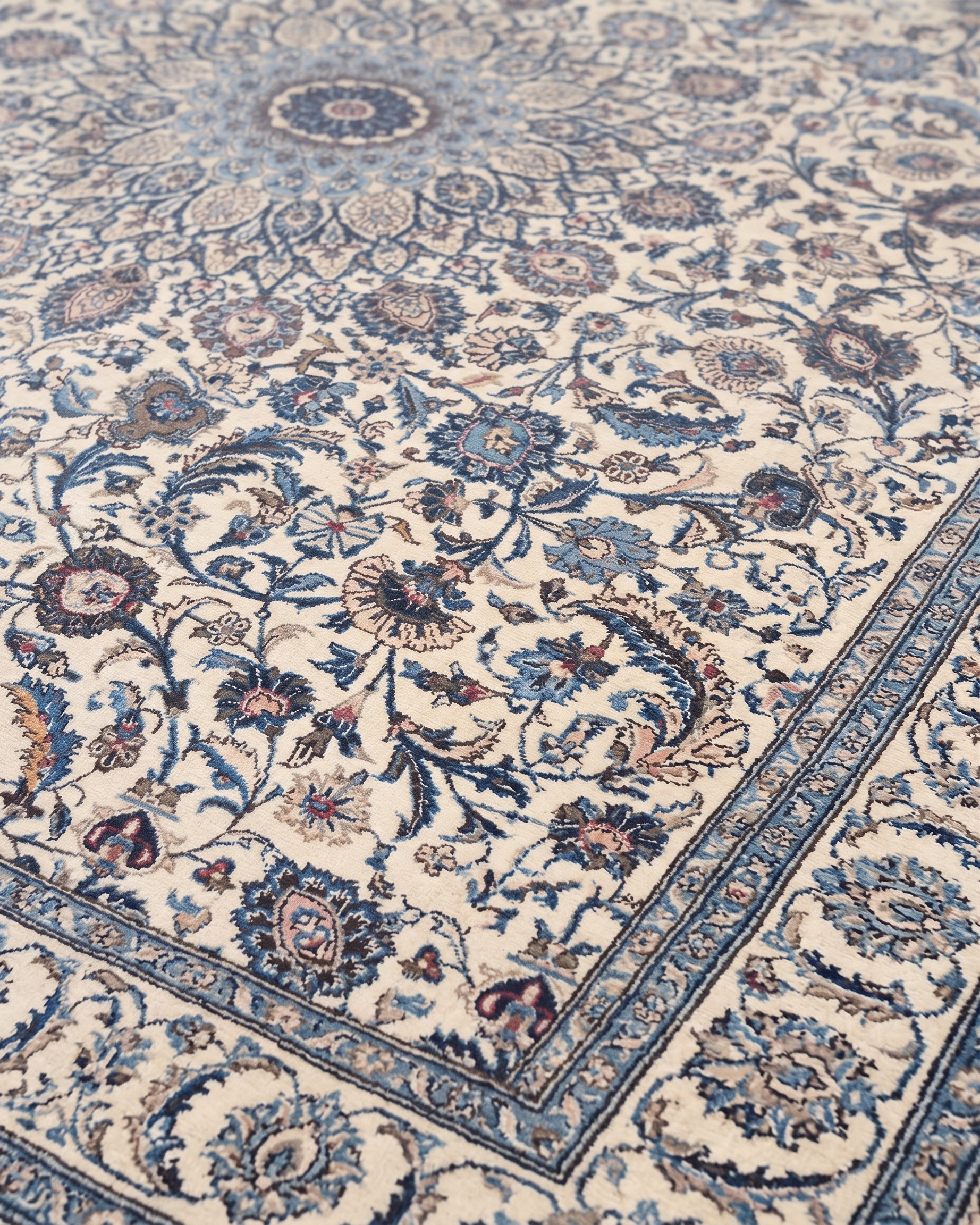 Nain Medallion Ivory Blue, Nain, Isfahan Province, Iran persian rug, in antique ivory, Wool, 305 × 396 cm (10'0" × 13'0"), Nasim Carpets Malaysia — view 3