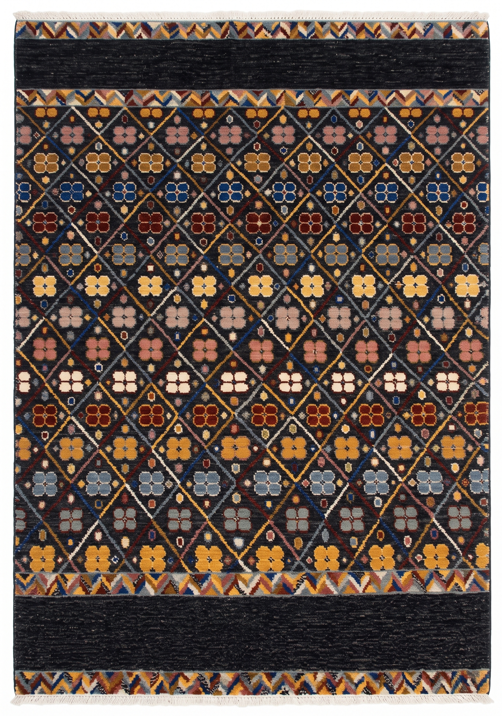 Moroccan Lattice Floral Multicolor, Morocco (Berber/Atlas region) modern rug, in charcoal black, Wool, 171 × 244 cm (5'7" × 8'0"), Nasim Carpets Malaysia — view 1