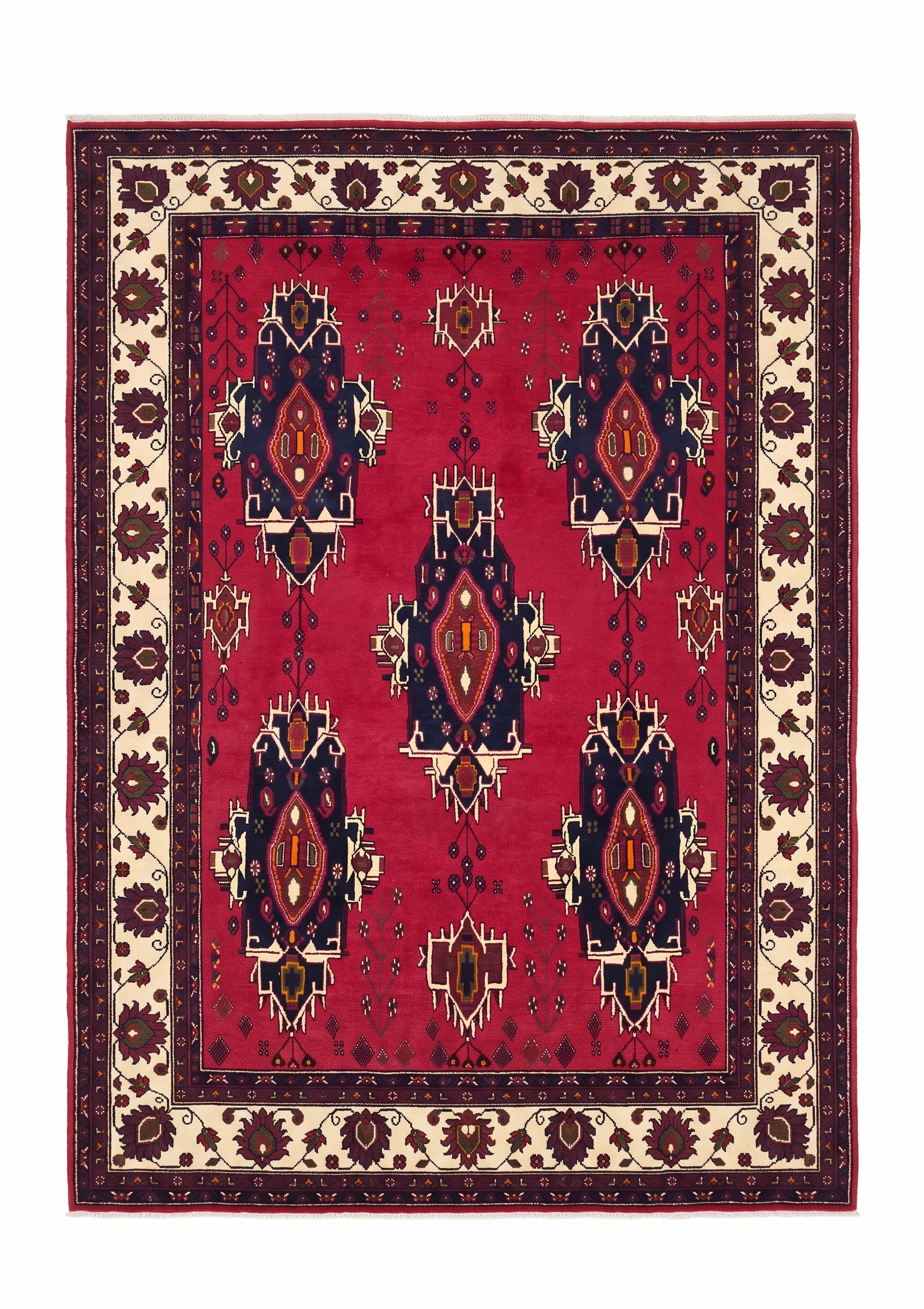 Qashqai Tribal Medallion Crimson, Qashqai, Fars Province, Iran tribal rug, in crimson red, Wool, 171 × 235 cm (5'7" × 7'9"), Nasim Carpets Malaysia — view 1