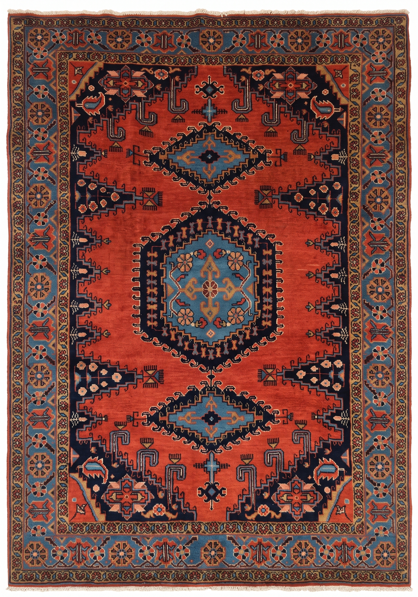 Malayer Triple Medallion Rust, persian rug, 177 × 226 cm (5'10" × 7'5"), Wool