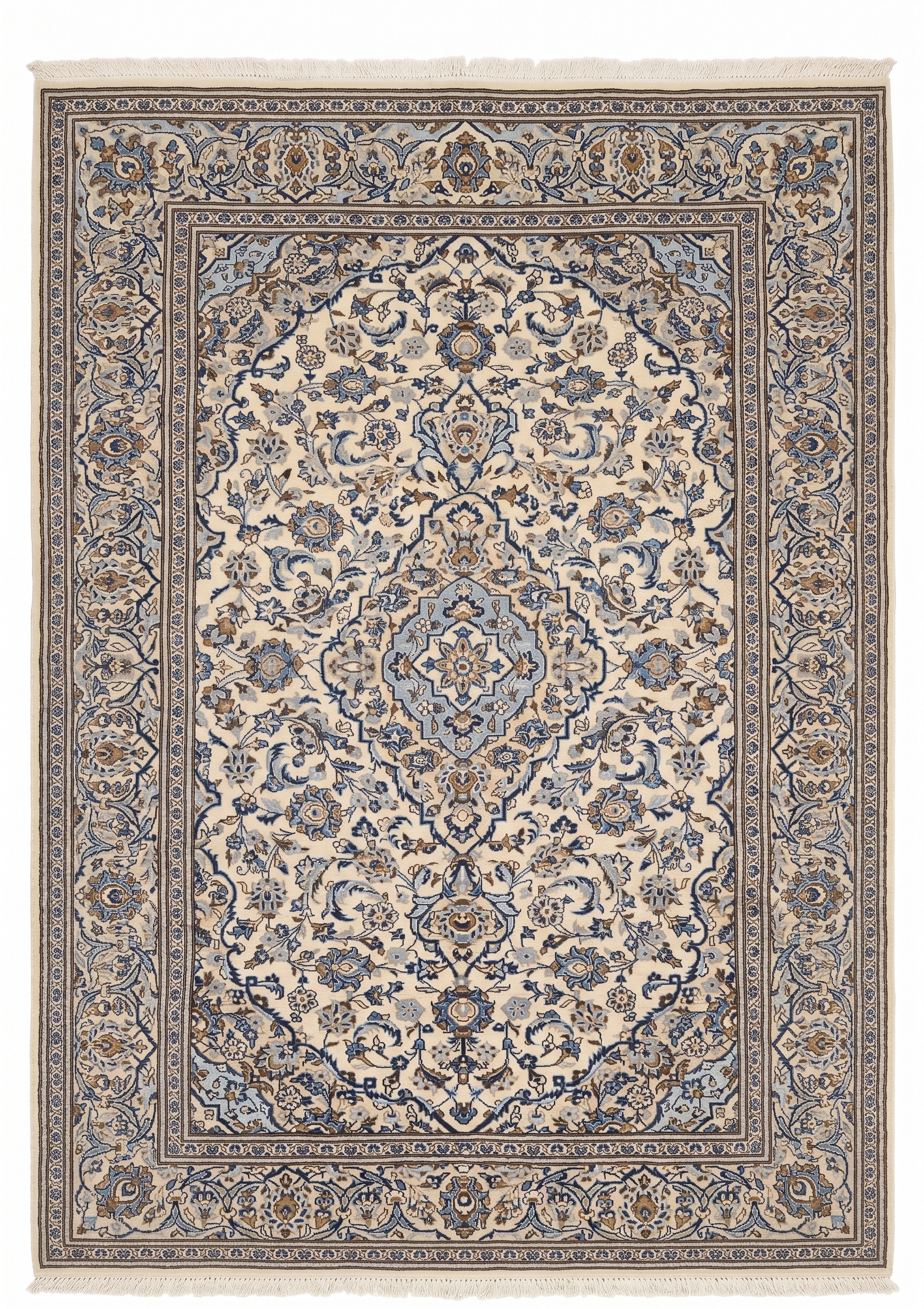 Kashan Medallion Ivory Blue, Kashan, Iran persian rug, in ivory, Wool, 207 × 283 cm (6'9" × 9'3"), Nasim Carpets Malaysia — view 1