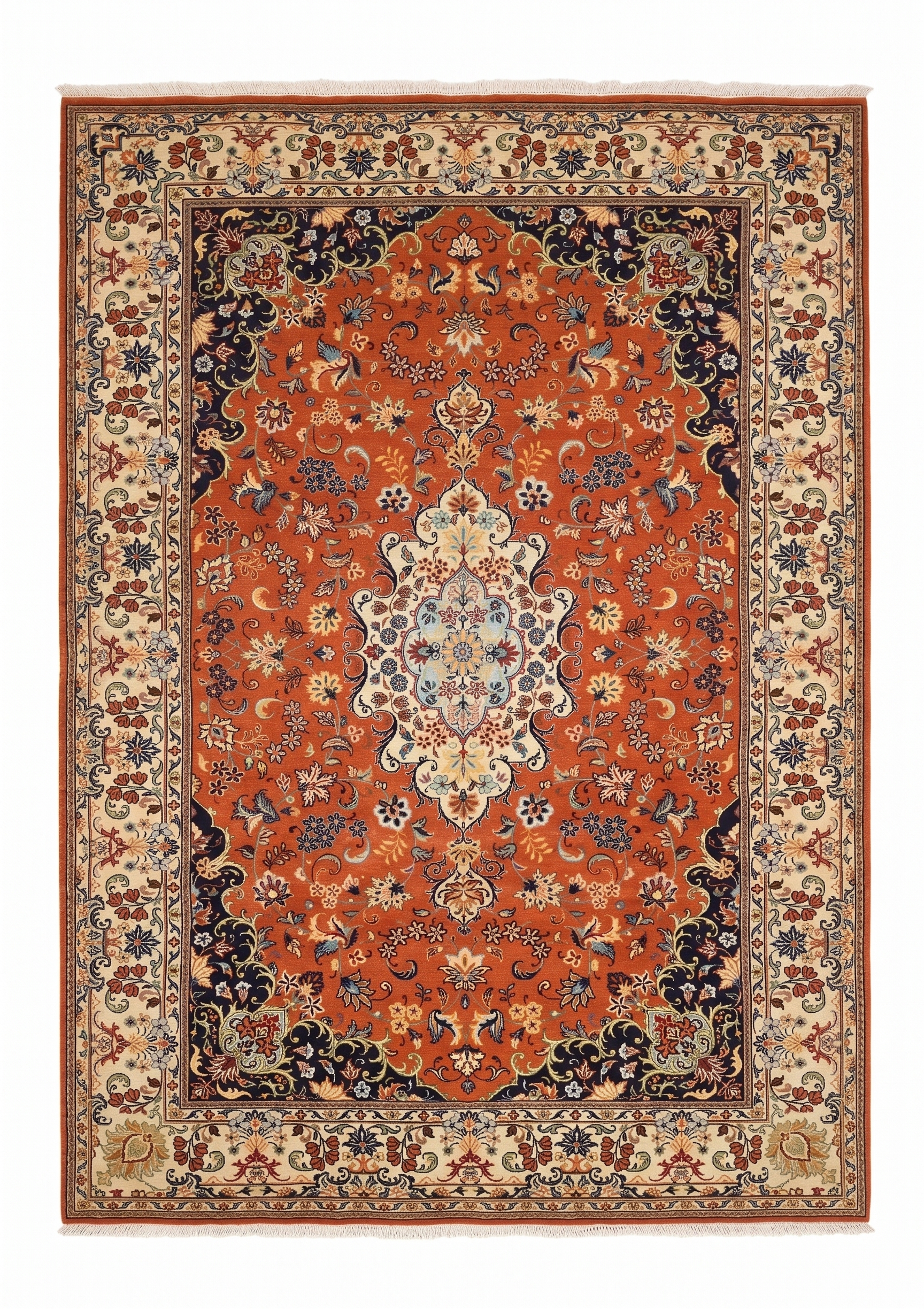 Tabriz Medallion Floral Terracotta, Tabriz, Iran persian rug, in terracotta red, Wool, 204 × 299 cm (6'8" × 9'10"), Nasim Carpets Malaysia — view 1