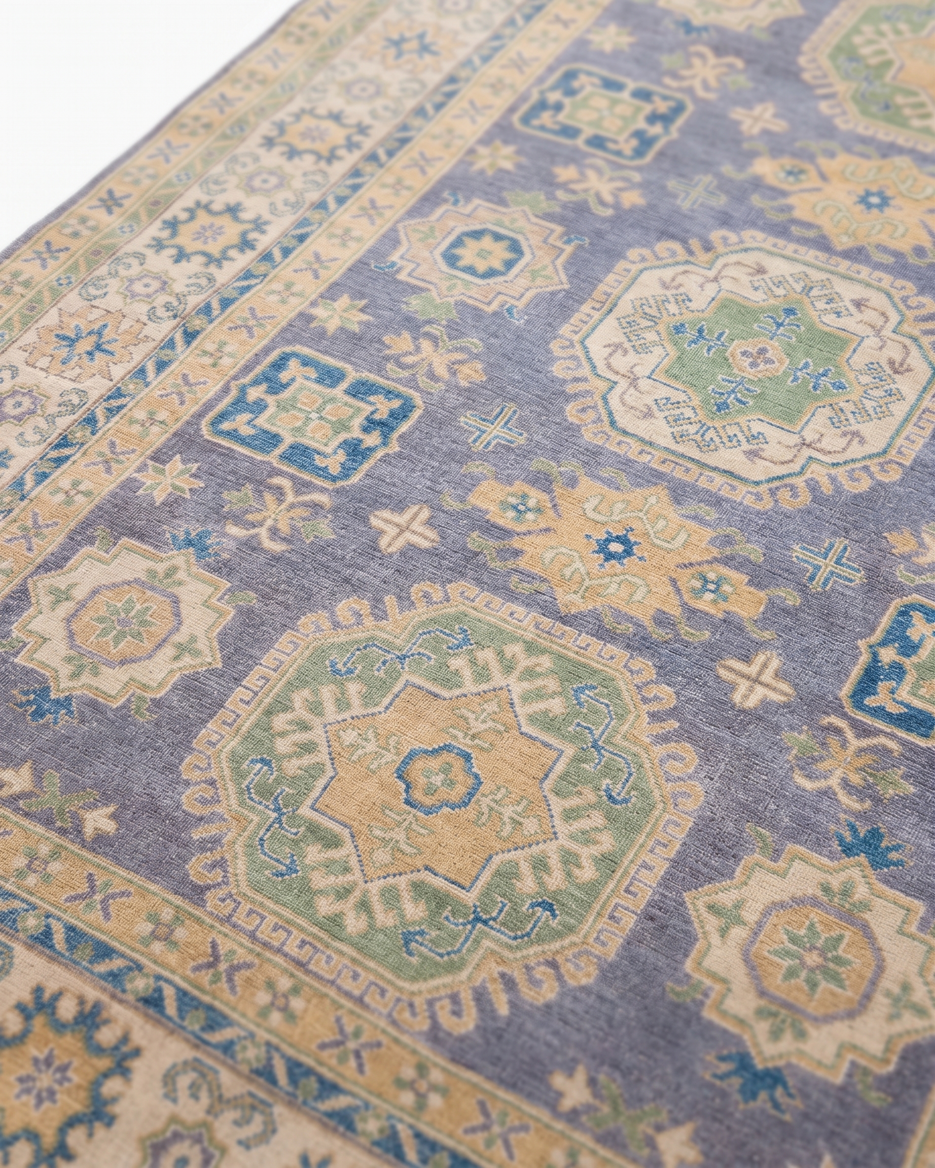 Kazak Medallion Slate Blue, Kazak, Caucasus (Afghan-woven in Caucasian Kazak tradition) tribal rug, in slate blue, Wool, 201 × 302 cm (6'7" × 9'11"), Nasim Carpets Malaysia — view 3
