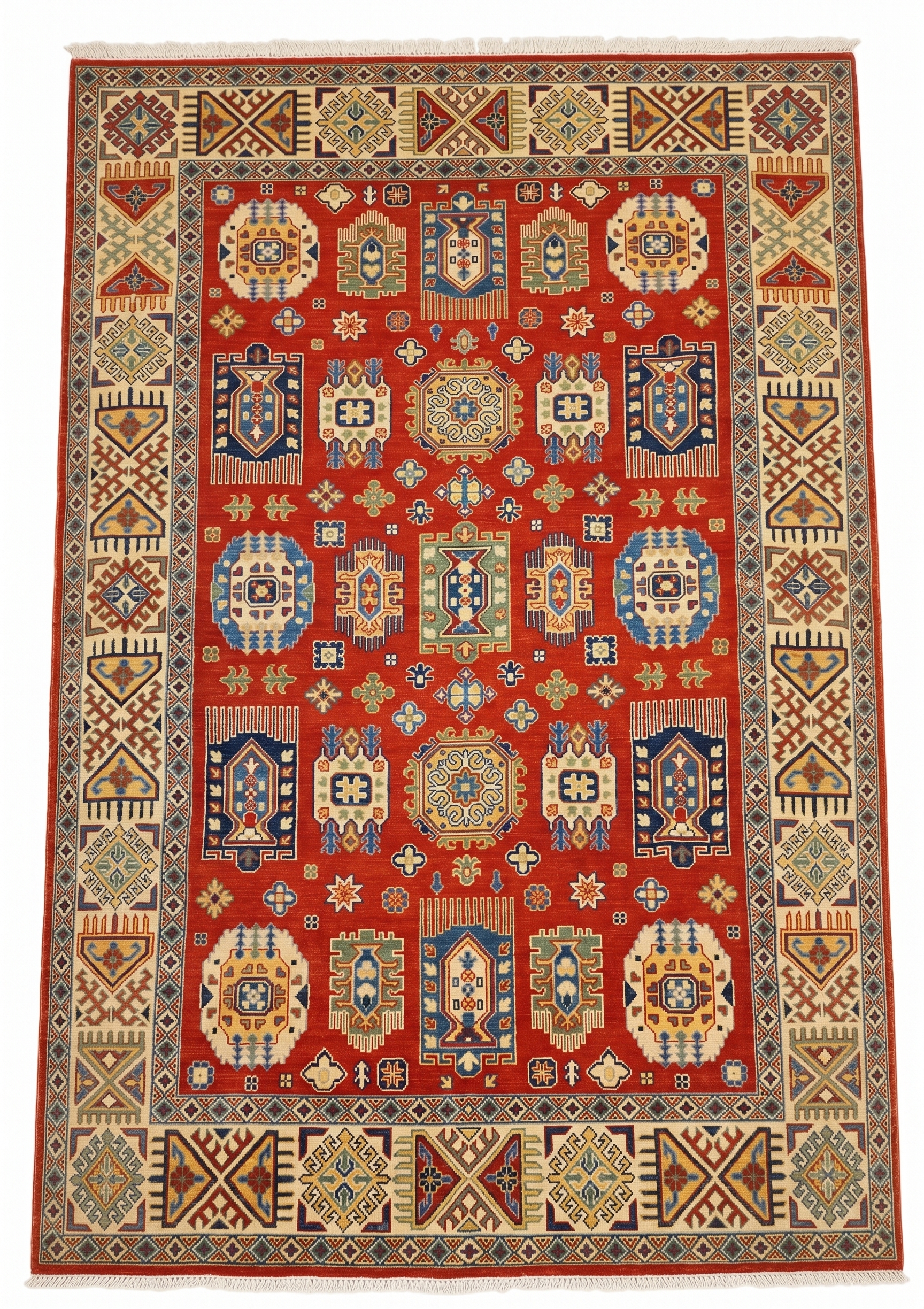 Kazak All-Over Medallion Red, Kazak, Caucasus (Afghan-woven in the Caucasian Kazak tradition) tribal rug, in madder red, Wool, 201 × 299 cm (6'7" × 9'10"), Nasim Carpets Malaysia — view 1