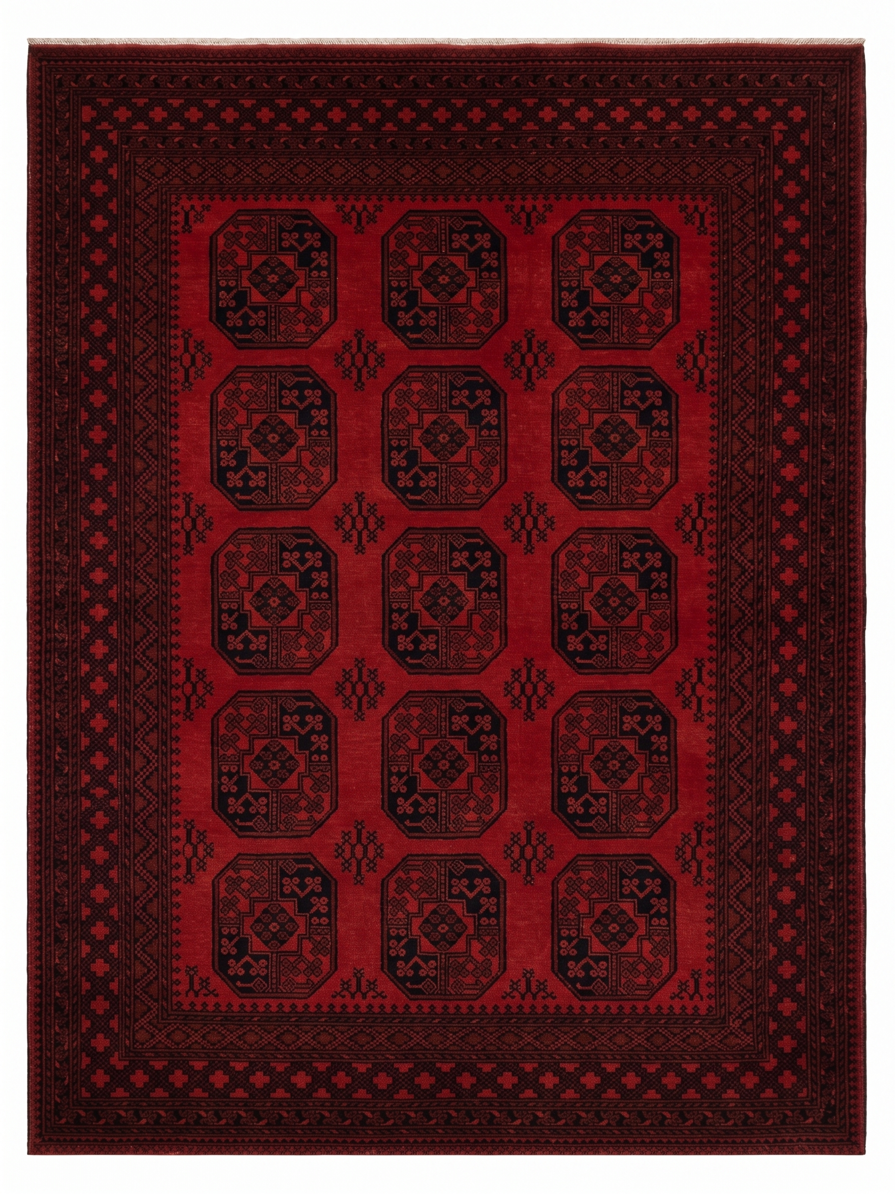 Afghan Ersari Elephant Foot Crimson, Ersari Turkmen, Northern Afghanistan tribal rug, in madder crimson, Wool, 207 × 280 cm (6'9" × 9'2"), Nasim Carpets Malaysia — view 1
