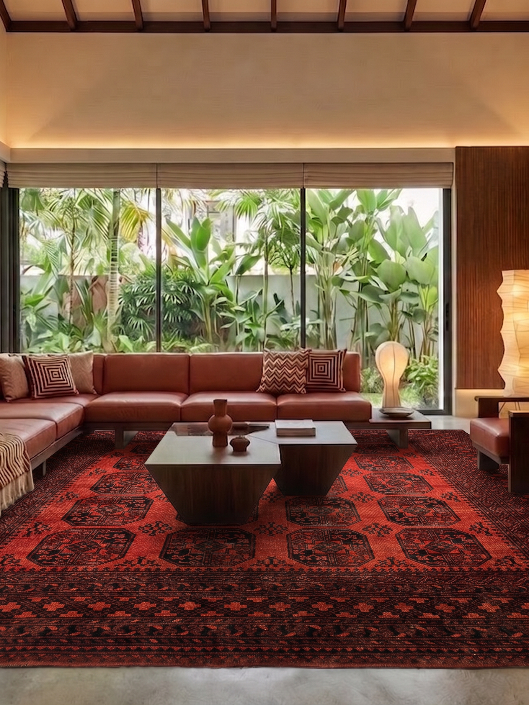 Afghan Ersari Elephant Foot Crimson, Ersari Turkmen, Northern Afghanistan tribal rug, in madder crimson, Wool, 207 × 280 cm (6'9" × 9'2"), Nasim Carpets Malaysia — view 2