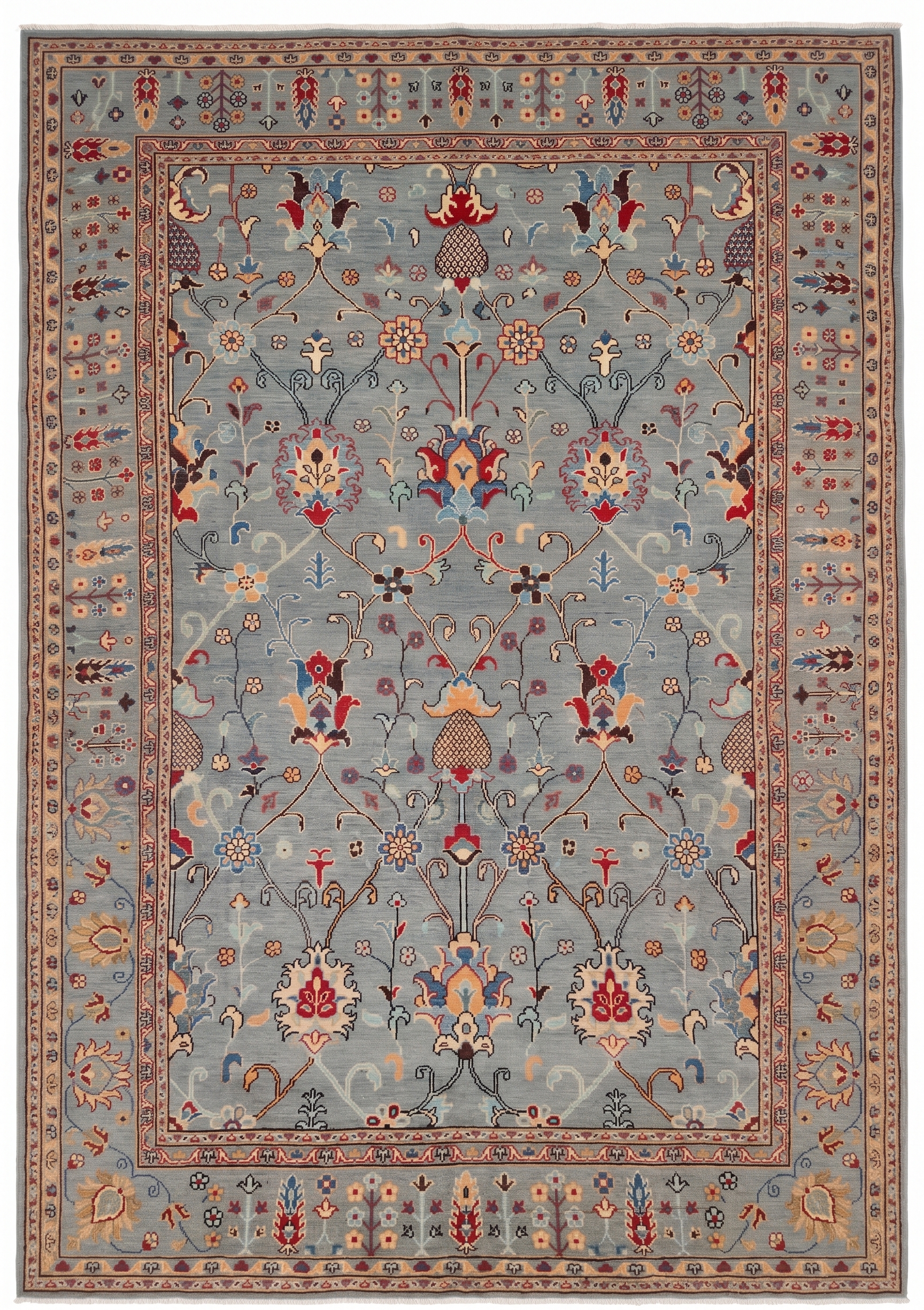 Tabriz Vase Floral Steel Blue, Tabriz, Iran tribal rug, in steel blue, Wool, 207 × 296 cm (6'9" × 9'9"), Nasim Carpets Malaysia — view 1