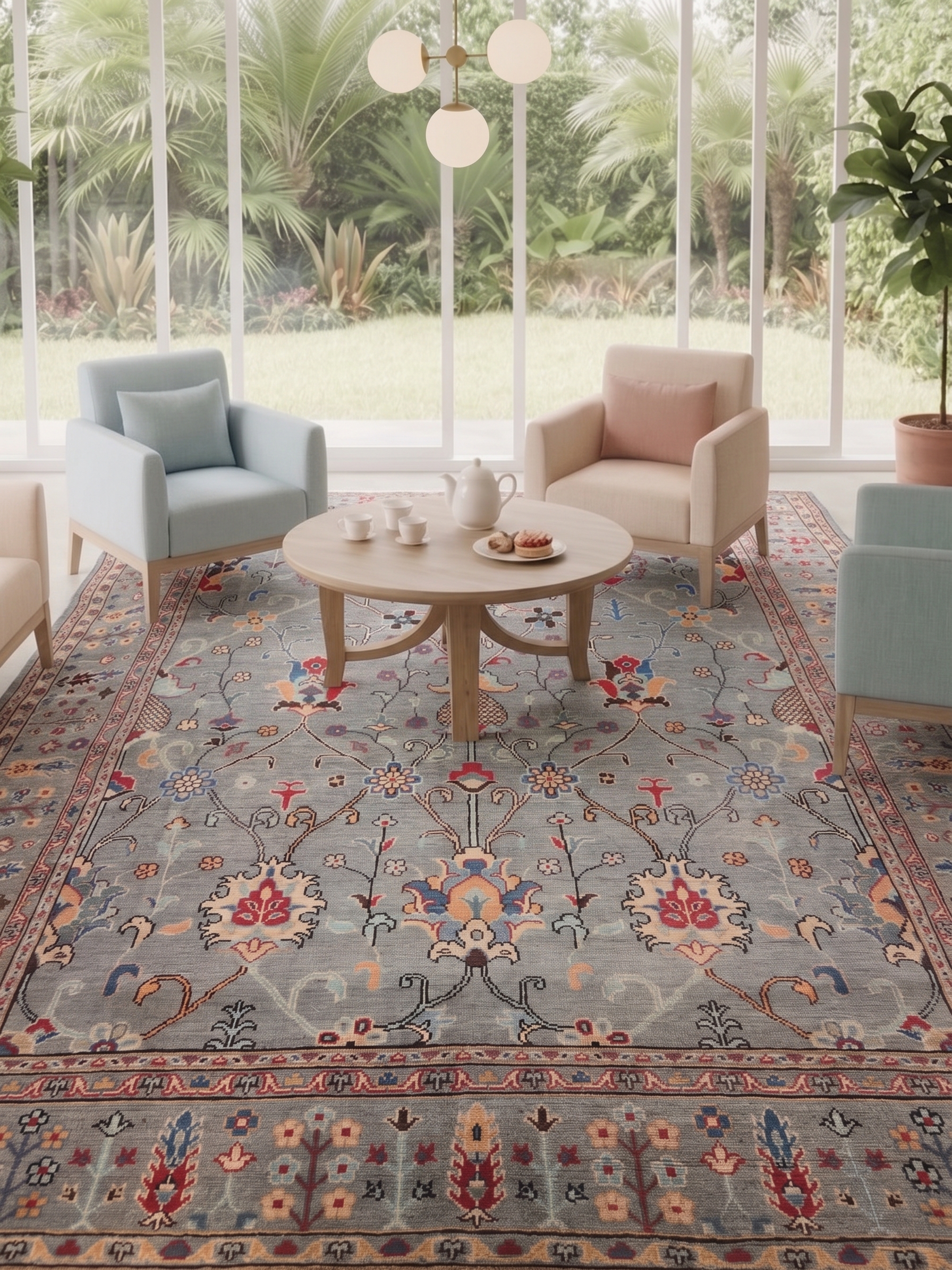 Tabriz Vase Floral Steel Blue, Tabriz, Iran tribal rug, in steel blue, Wool, 207 × 296 cm (6'9" × 9'9"), Nasim Carpets Malaysia — view 2