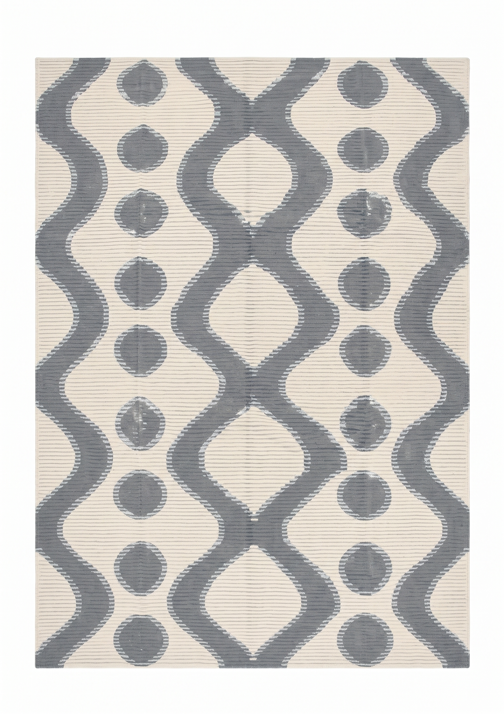 Contemporary Ikat Ogee Slate, India (contemporary Indo-modern, ikat-influenced) modern rug, in warm ivory, Wool, 217 × 277 cm (7'1" × 9'1"), Nasim Carpets Malaysia — view 1