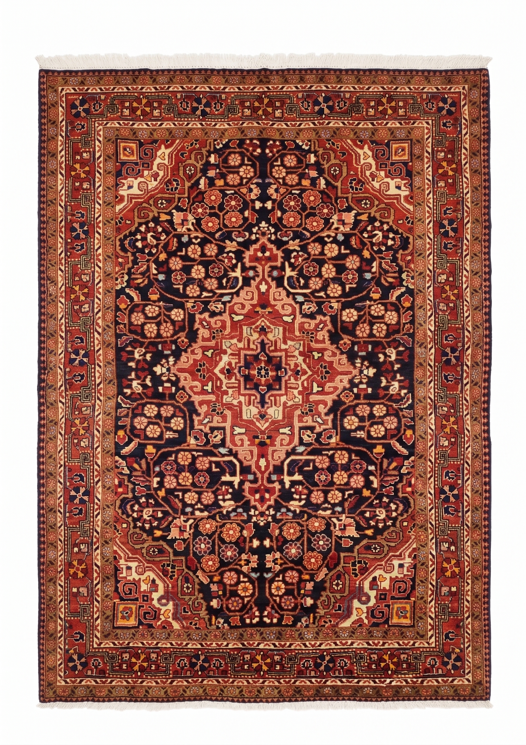 Hamadan Medallion Navy Rose, Hamadan, Iran tribal rug, in midnight navy, Wool, 137 × 186 cm (4'6" × 6'1"), Nasim Carpets Malaysia — view 1