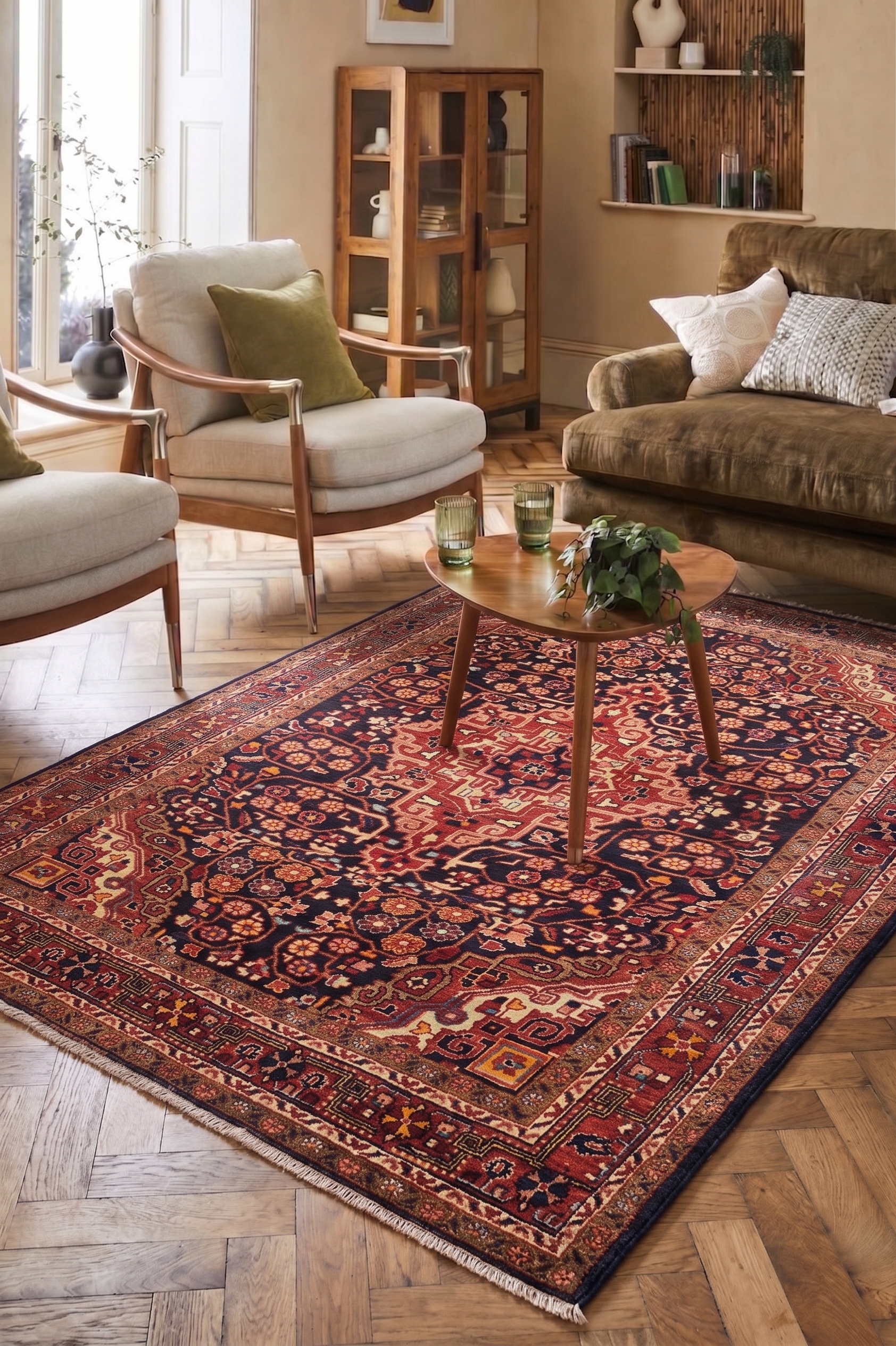 Hamadan Medallion Navy Rose, Hamadan, Iran tribal rug, in midnight navy, Wool, 137 × 186 cm (4'6" × 6'1"), Nasim Carpets Malaysia — view 2