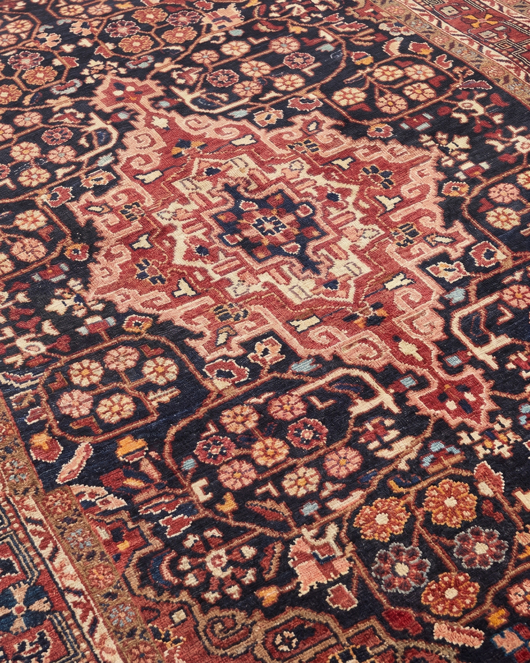 Hamadan Medallion Navy Rose, Hamadan, Iran tribal rug, in midnight navy, Wool, 137 × 186 cm (4'6" × 6'1"), Nasim Carpets Malaysia — view 3
