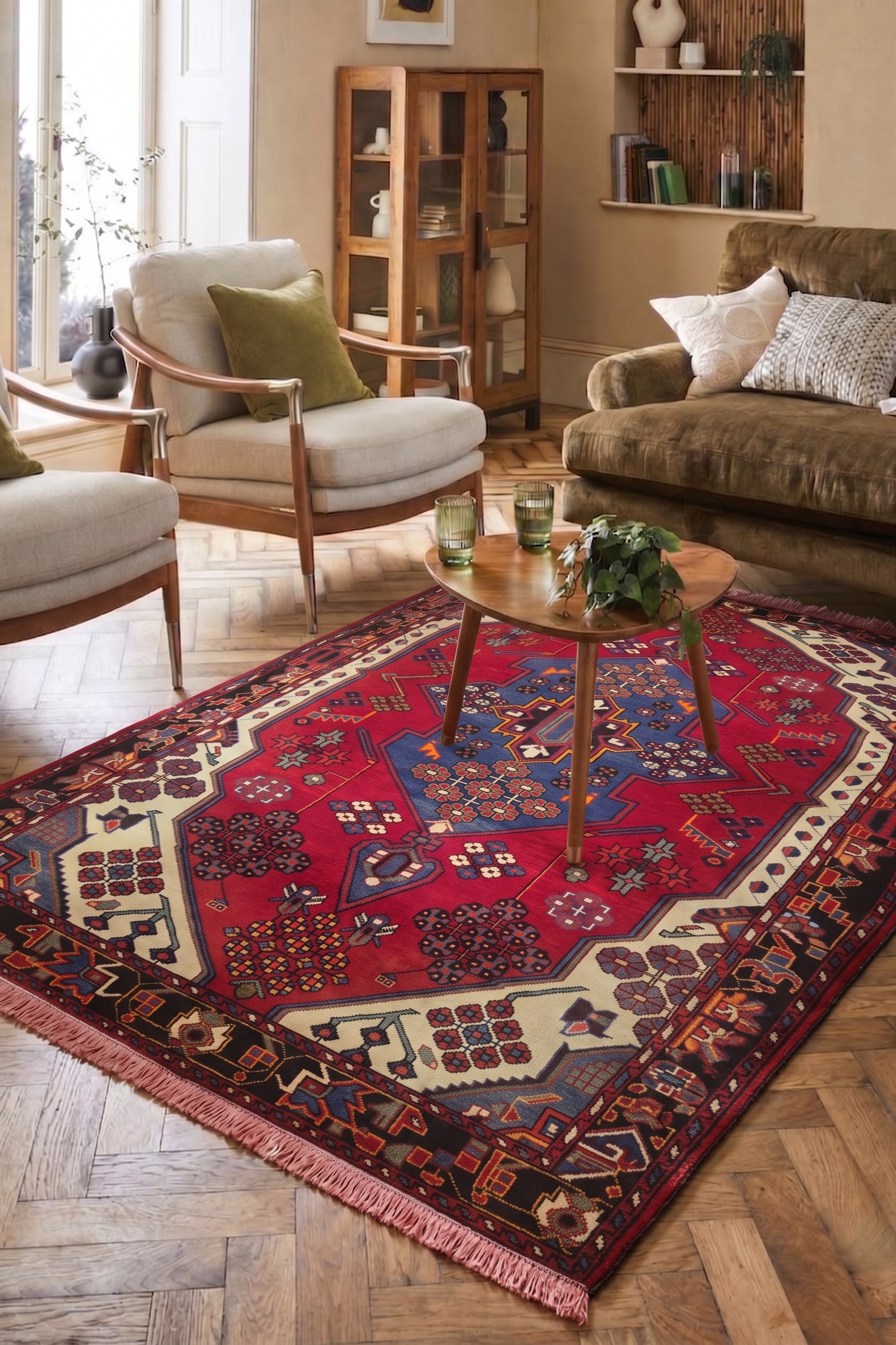 Nahavand Medallion Crimson, Nahavand, Hamadan Province, Iran tribal rug, in crimson red, Wool, 137 × 210 cm (4'6" × 6'11"), Nasim Carpets Malaysia — view 2