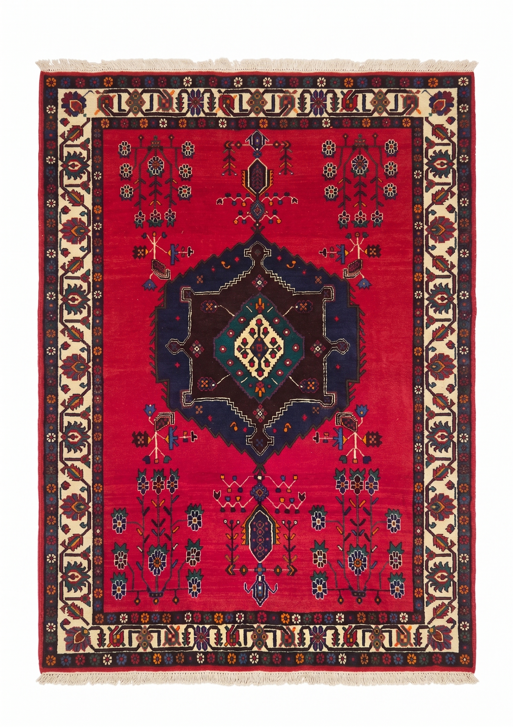 Luri Tribal Medallion Crimson, Luristan, Iran tribal rug, in crimson red, Wool, 152 × 213 cm (5'0" × 7'0"), Nasim Carpets Malaysia — view 1
