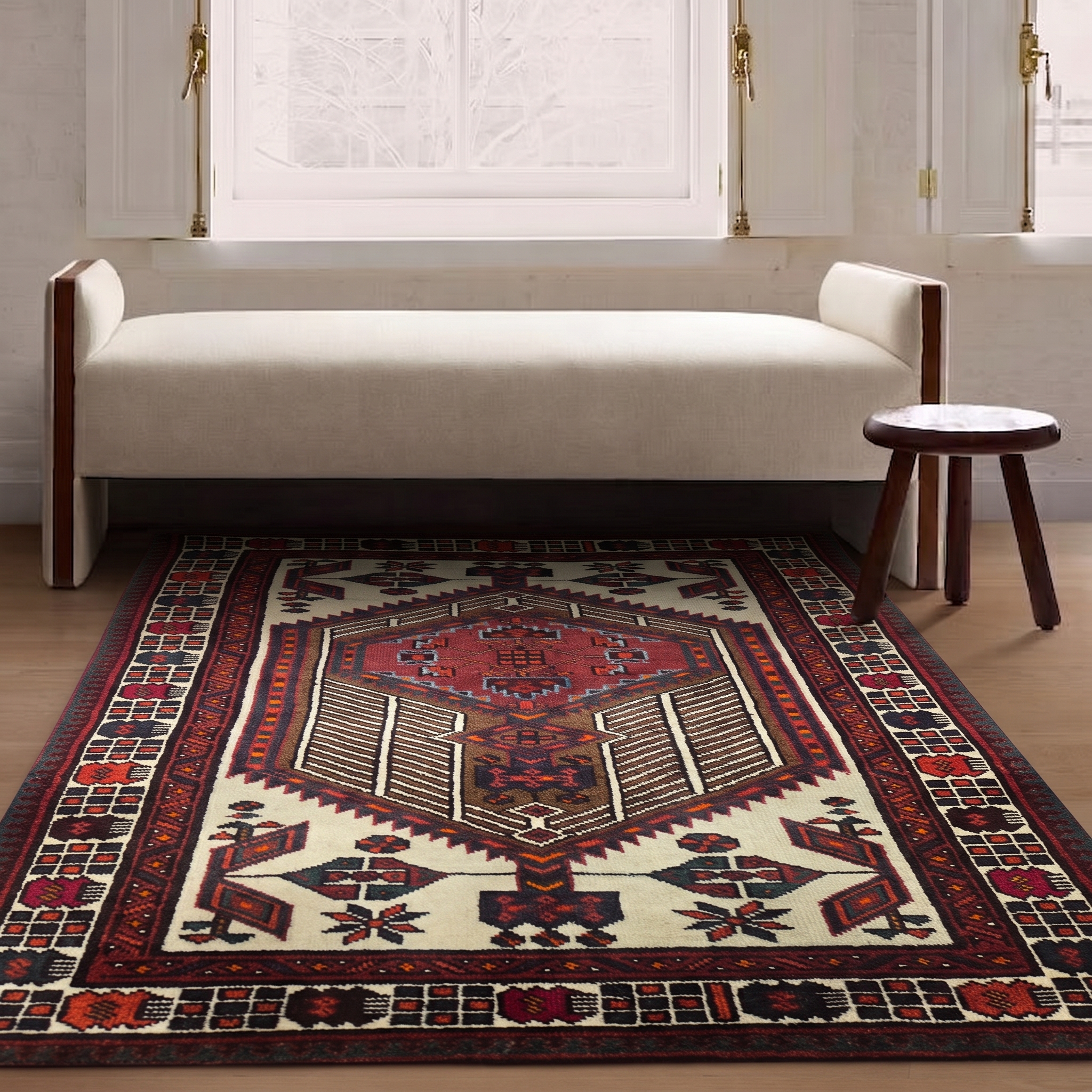 Hamadan Medallion Ivory, Hamadan Region, Iran tribal rug, in ivory, Wool, 91 × 158 cm (3'0" × 5'2"), Nasim Carpets Malaysia — view 2