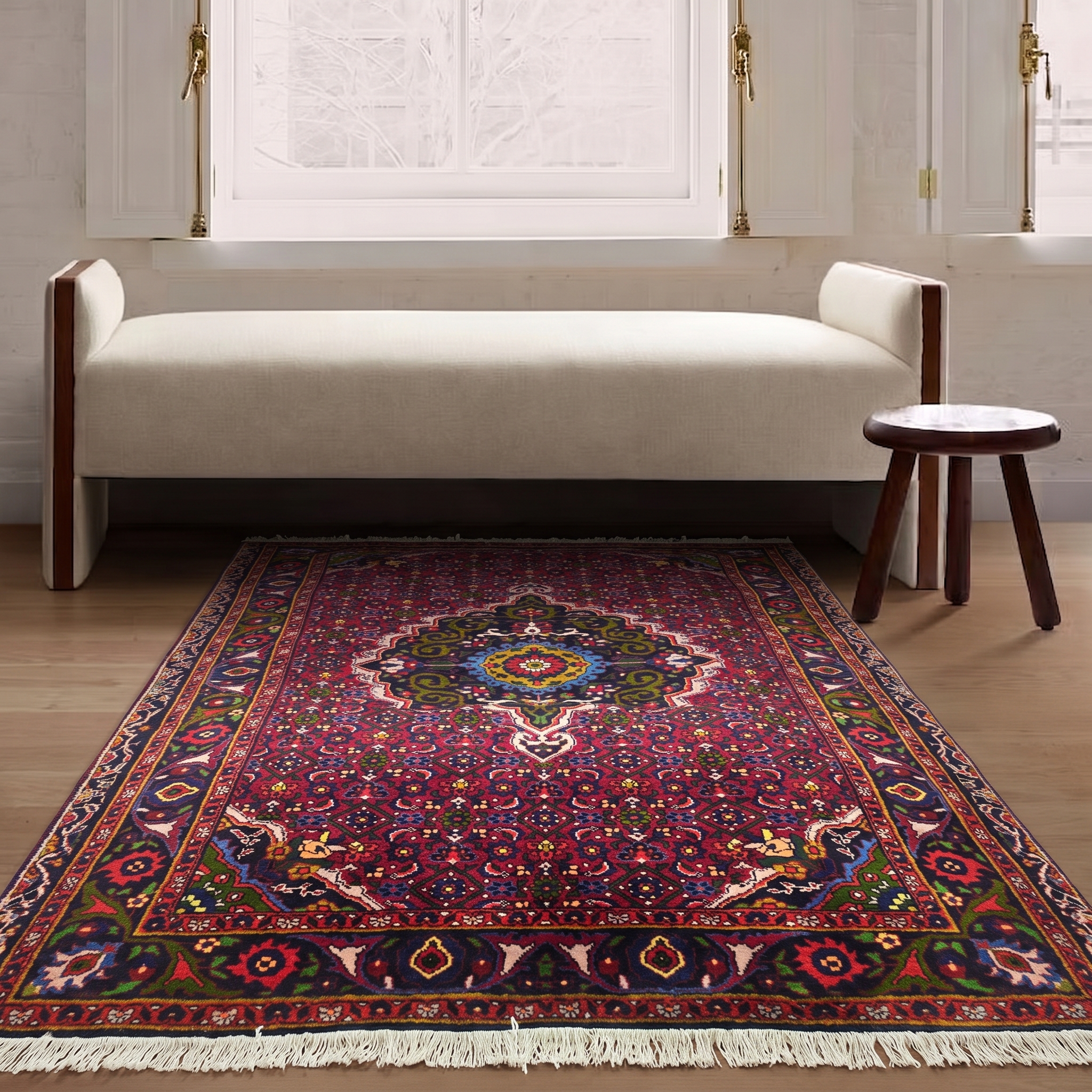 Bidjar Medallion Crimson, Bidjar, Kurdistan Province, Iran tribal rug, in crimson red, Wool, 122 × 226 cm (4'0" × 7'5"), Nasim Carpets Malaysia — view 2