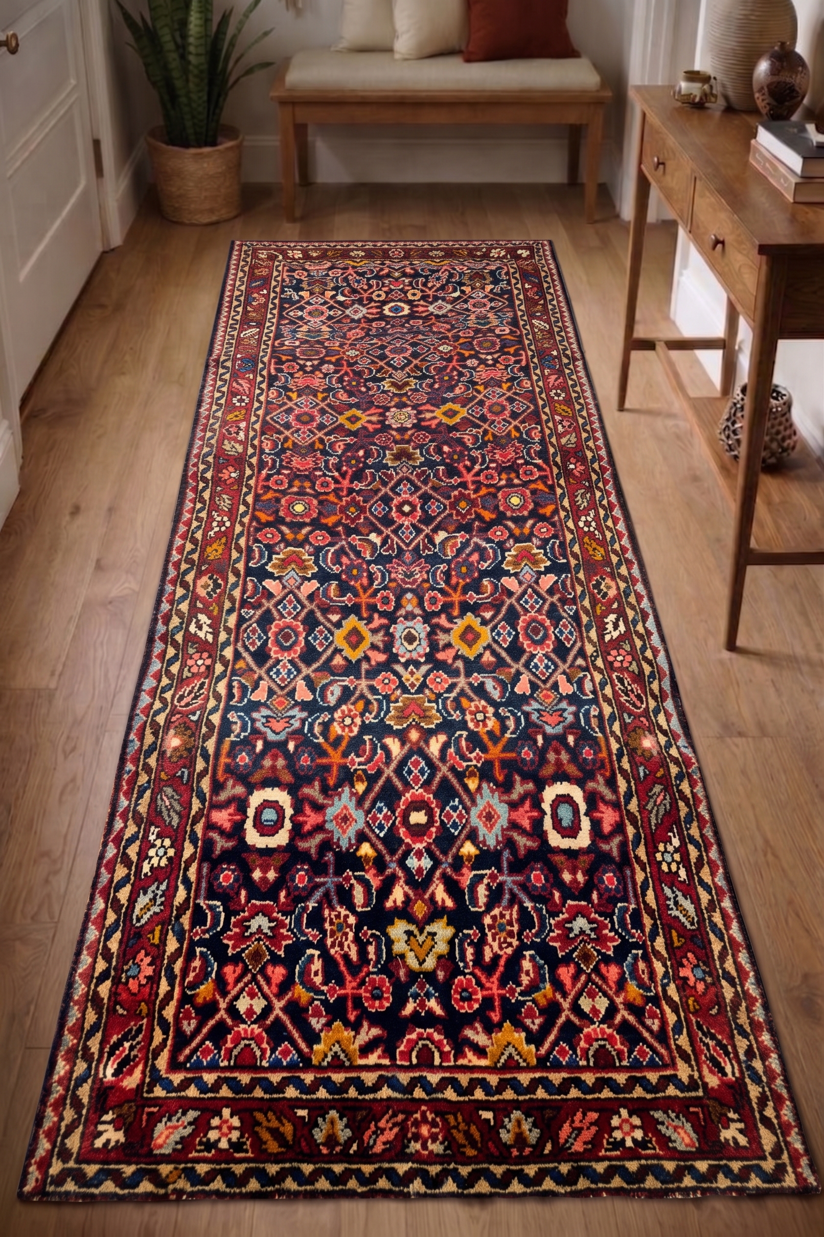 Malayir All-Over Herati Navy, Malayir, Hamadan Province, Iran tribal rug, in midnight navy, Wool, 98 × 213 cm (3'3" × 7'0"), Nasim Carpets Malaysia — view 2