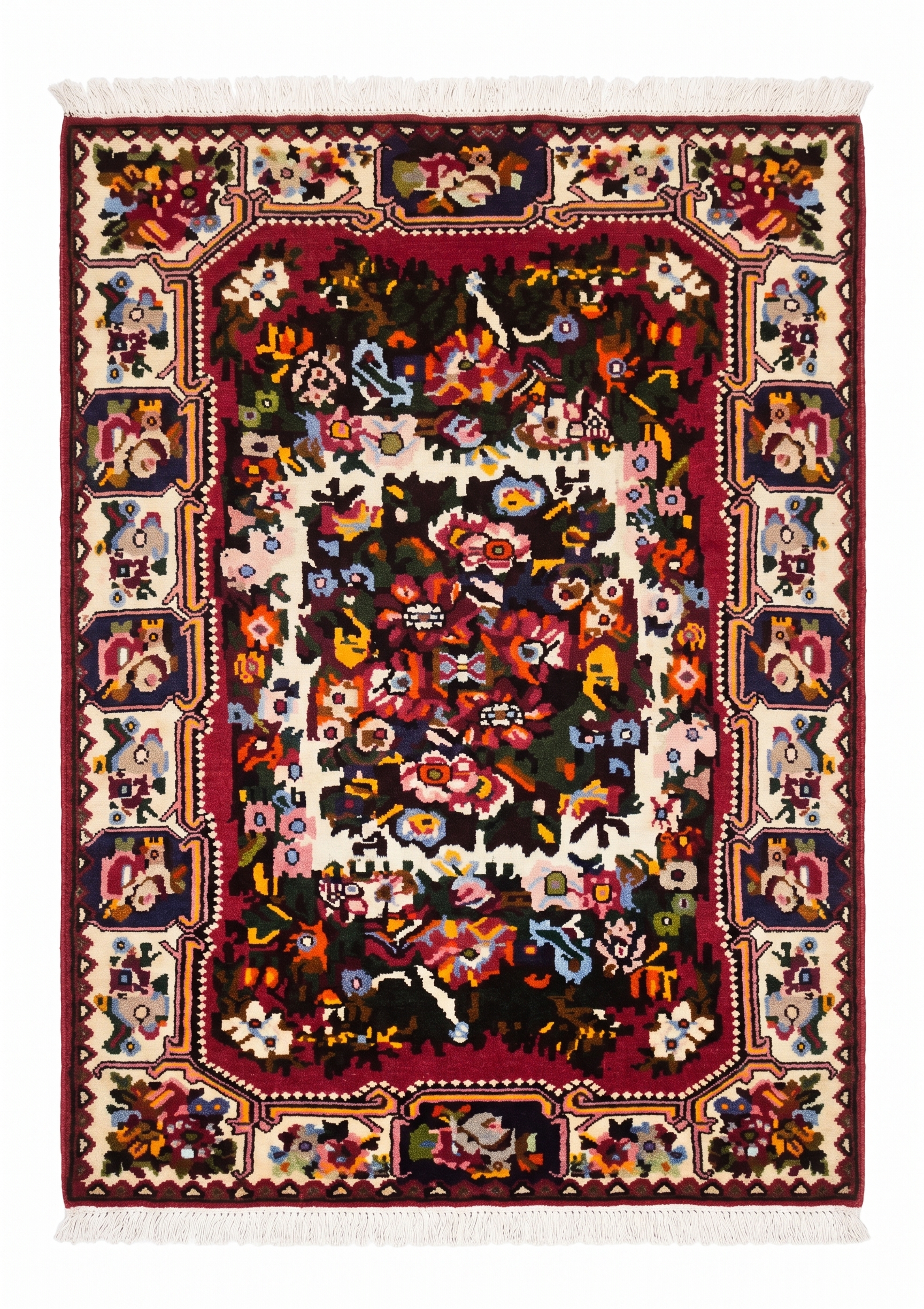 Bakhtiari Floral Garden Crimson, Bakhtiari, Iran tribal rug, in crimson red, Wool, 107 × 158 cm (3'6" × 5'2"), Nasim Carpets Malaysia — view 1