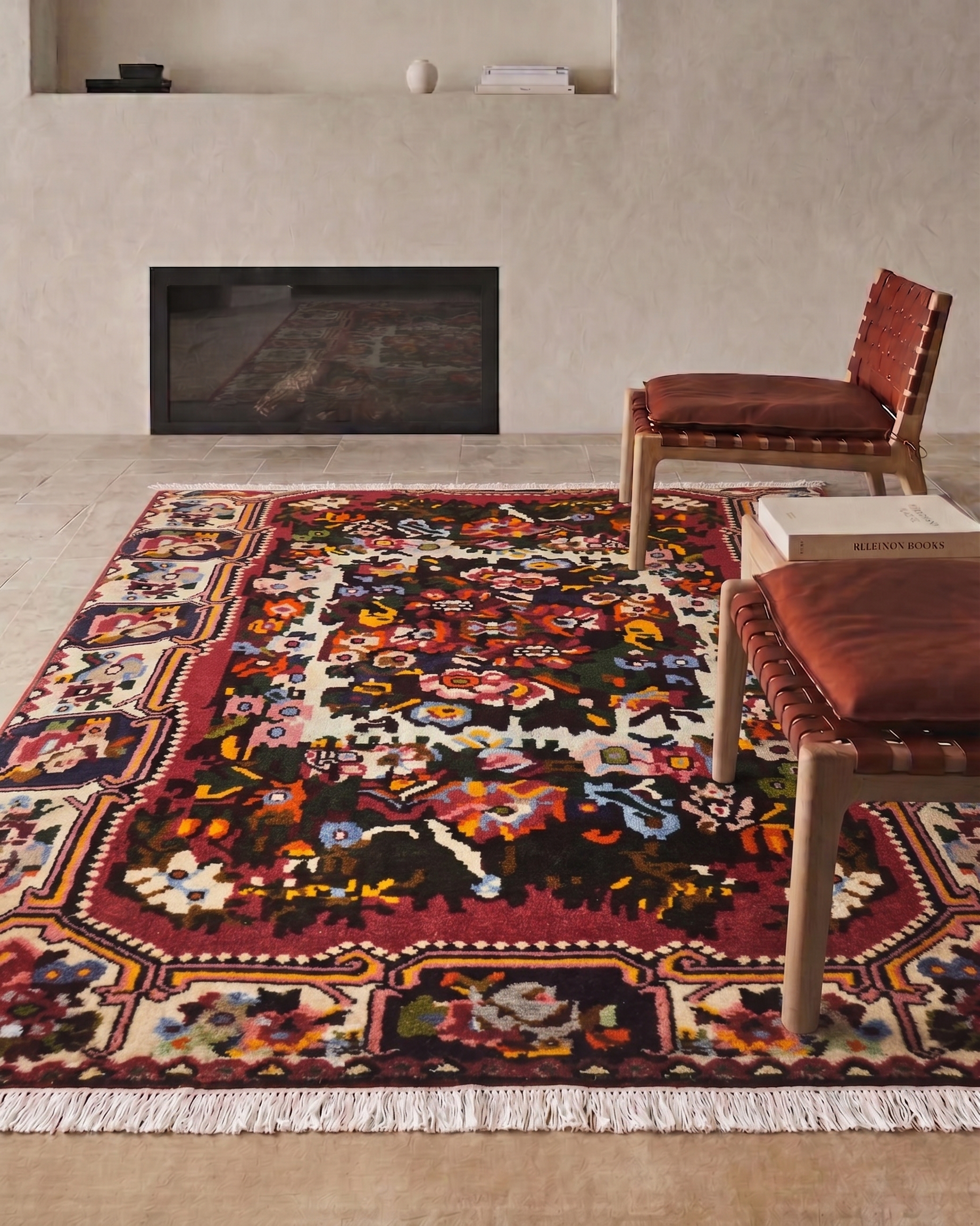 Bakhtiari Floral Garden Crimson, Bakhtiari, Iran tribal rug, in crimson red, Wool, 107 × 158 cm (3'6" × 5'2"), Nasim Carpets Malaysia — view 2
