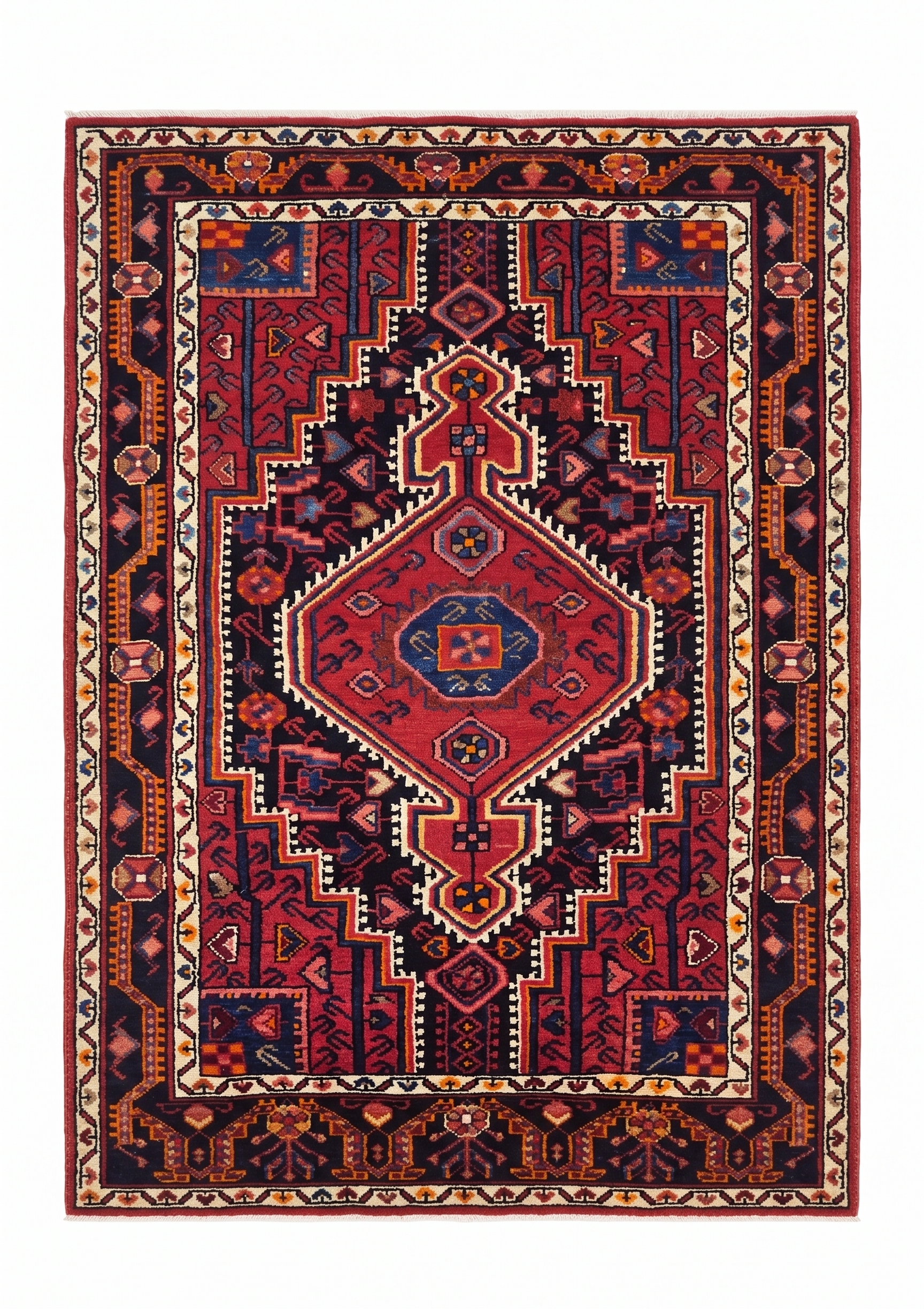 Qashqai Medallion Crimson, Qashqai, Fars Province, Iran tribal rug, in crimson red, Wool, 113 × 171 cm (3'8" × 5'7"), Nasim Carpets Malaysia — view 1