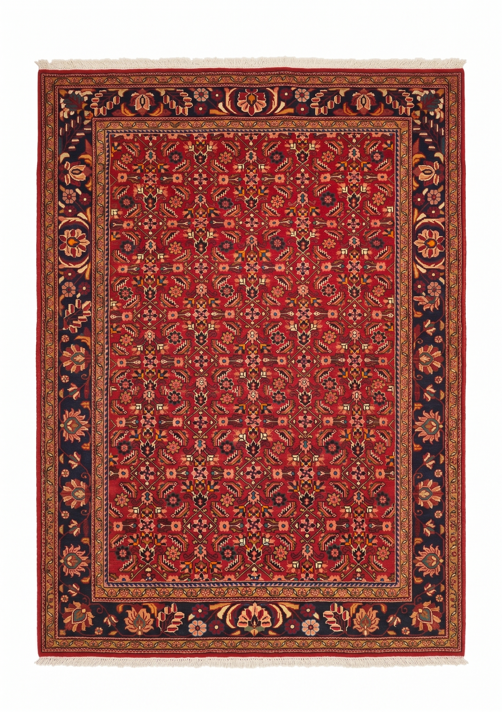 Mahal All-Over Crimson, Mahal, Arak Region, Iran tribal rug, in crimson red, Wool, 219 × 311 cm (7'2" × 10'2"), Nasim Carpets Malaysia — view 1