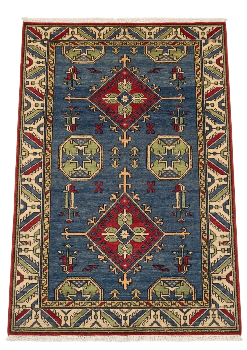 Kazak Medallion Blue, Kazak, Caucasus (South Caucasus / Azerbaijan region) tribal rug, in slate blue, Wool, 140 × 213 cm (4'7" × 7'0"), Nasim Carpets Malaysia — view 1