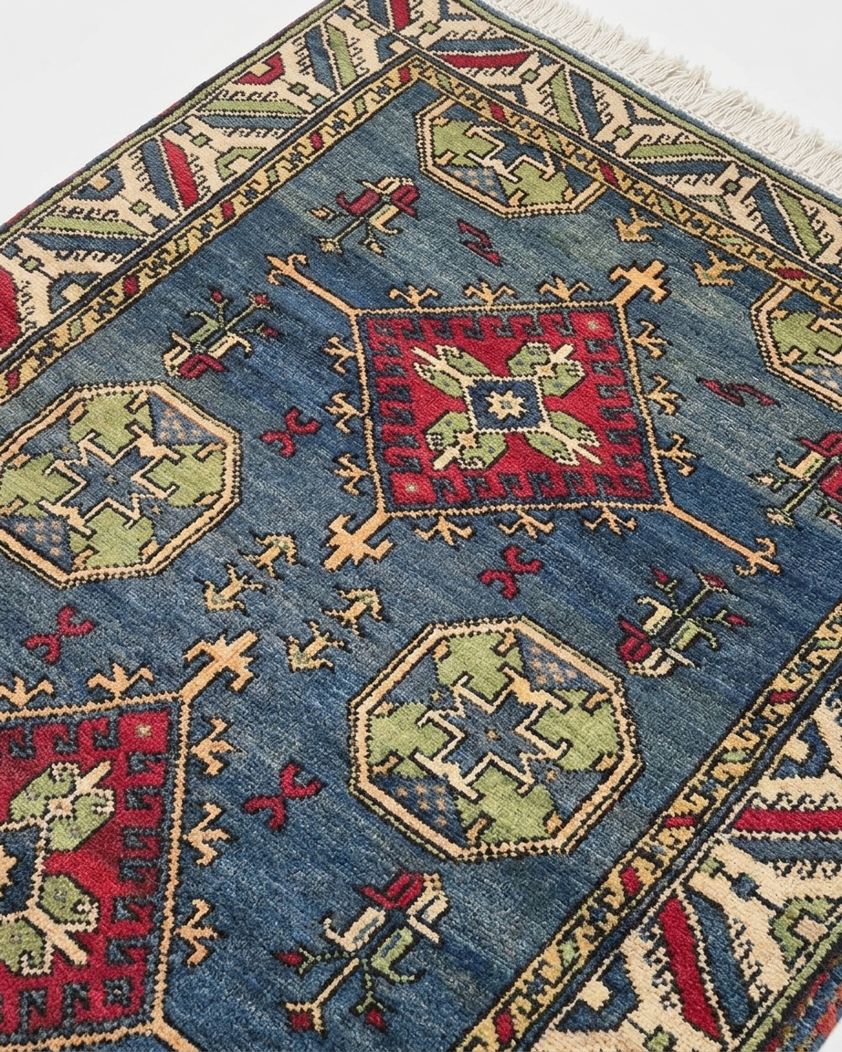 Kazak Medallion Blue, Kazak, Caucasus (South Caucasus / Azerbaijan region) tribal rug, in slate blue, Wool, 140 × 213 cm (4'7" × 7'0"), Nasim Carpets Malaysia — view 3