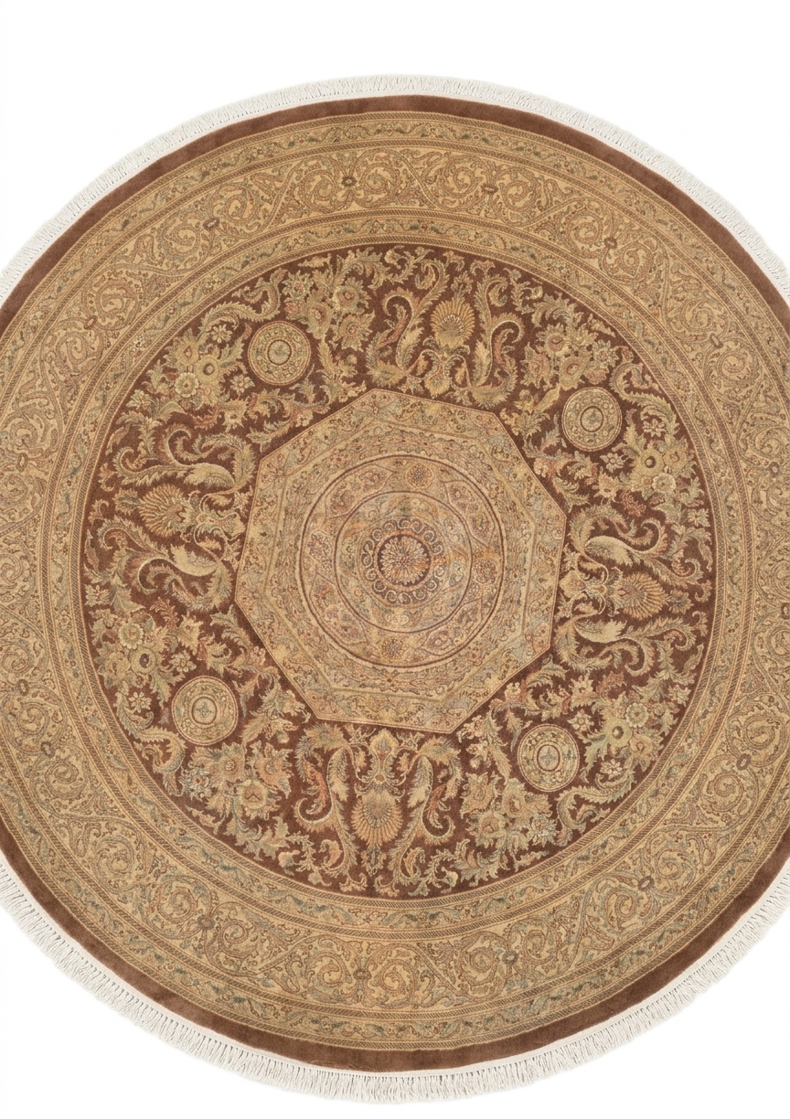 Tabriz Medallion Rosette Mocha, Tabriz, Iran persian rug, in mocha brown, Wool, 244 × 244 cm (8'0" × 8'0"), Nasim Carpets Malaysia — view 1