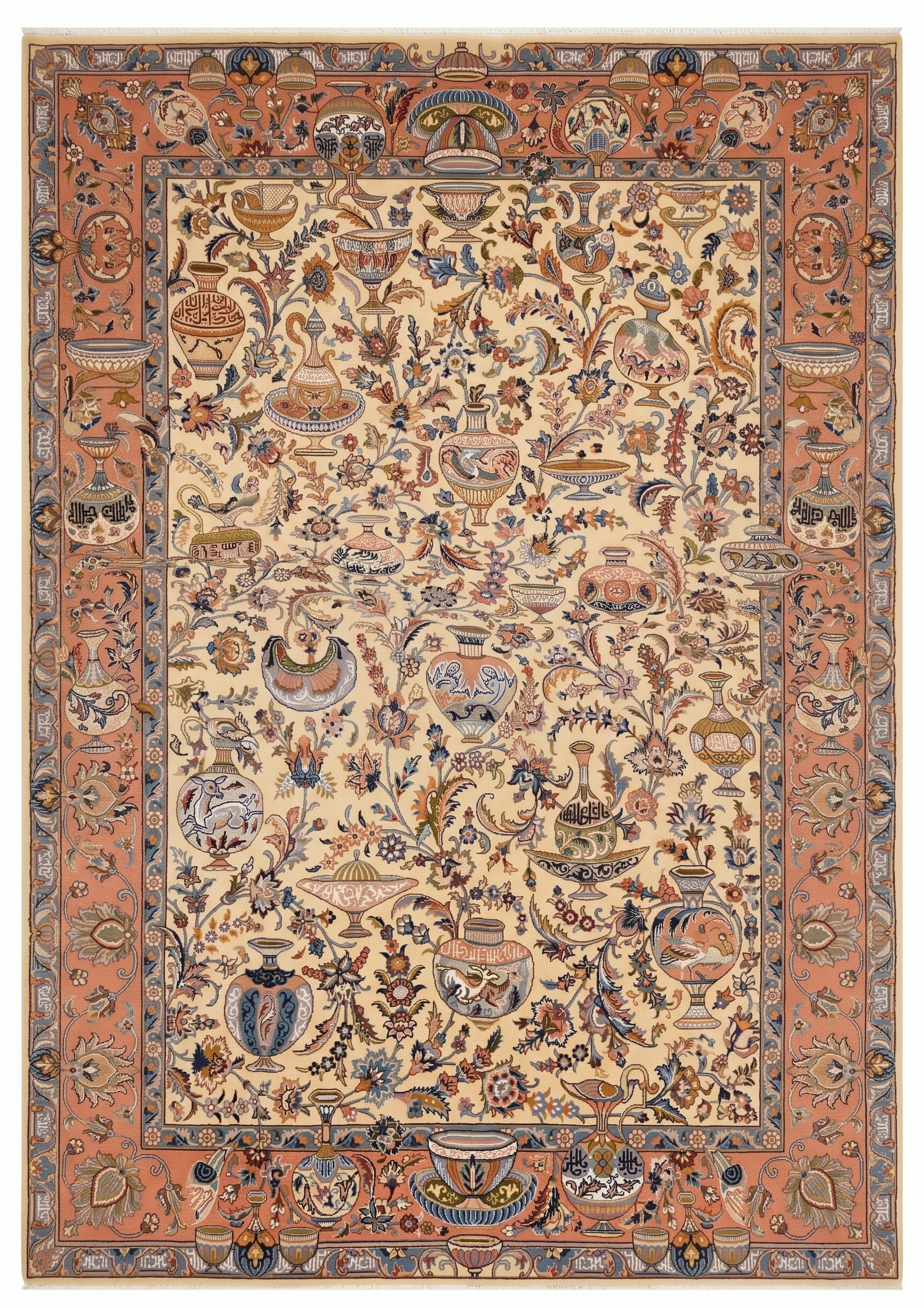 Tabriz Vase and Floral Ivory, Tabriz, Iran persian rug, in antique ivory, Wool, 244 × 354 cm (8'0" × 11'7"), Nasim Carpets Malaysia — view 1