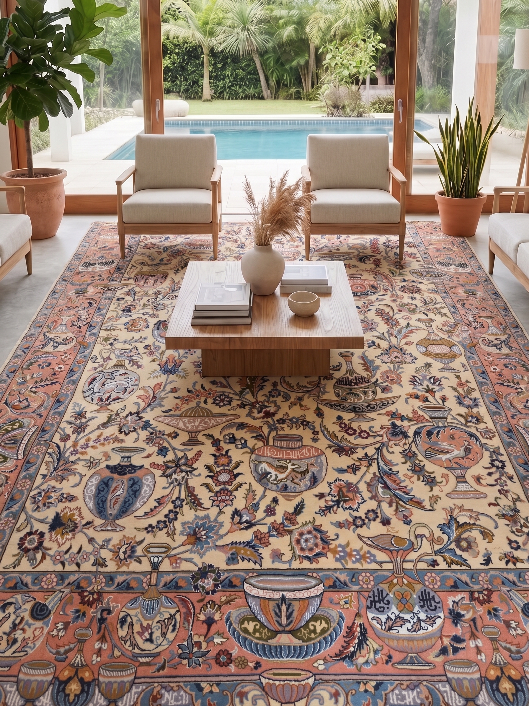 Tabriz Vase and Floral Ivory, Tabriz, Iran persian rug, in antique ivory, Wool, 244 × 354 cm (8'0" × 11'7"), Nasim Carpets Malaysia — view 2