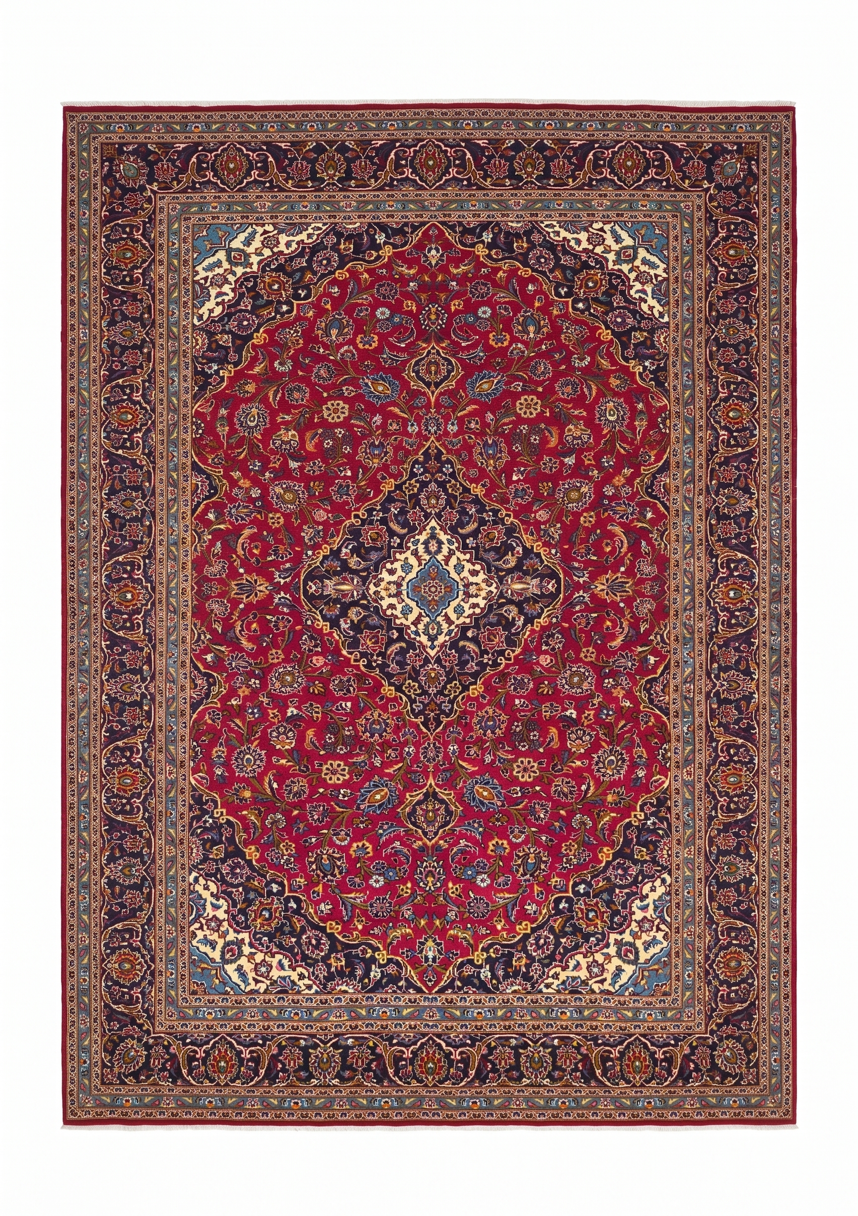 Kashan Medallion Crimson, Kashan, Iran persian rug, in crimson red, Wool, 244 × 351 cm (8'0" × 11'6"), Nasim Carpets Malaysia — view 1