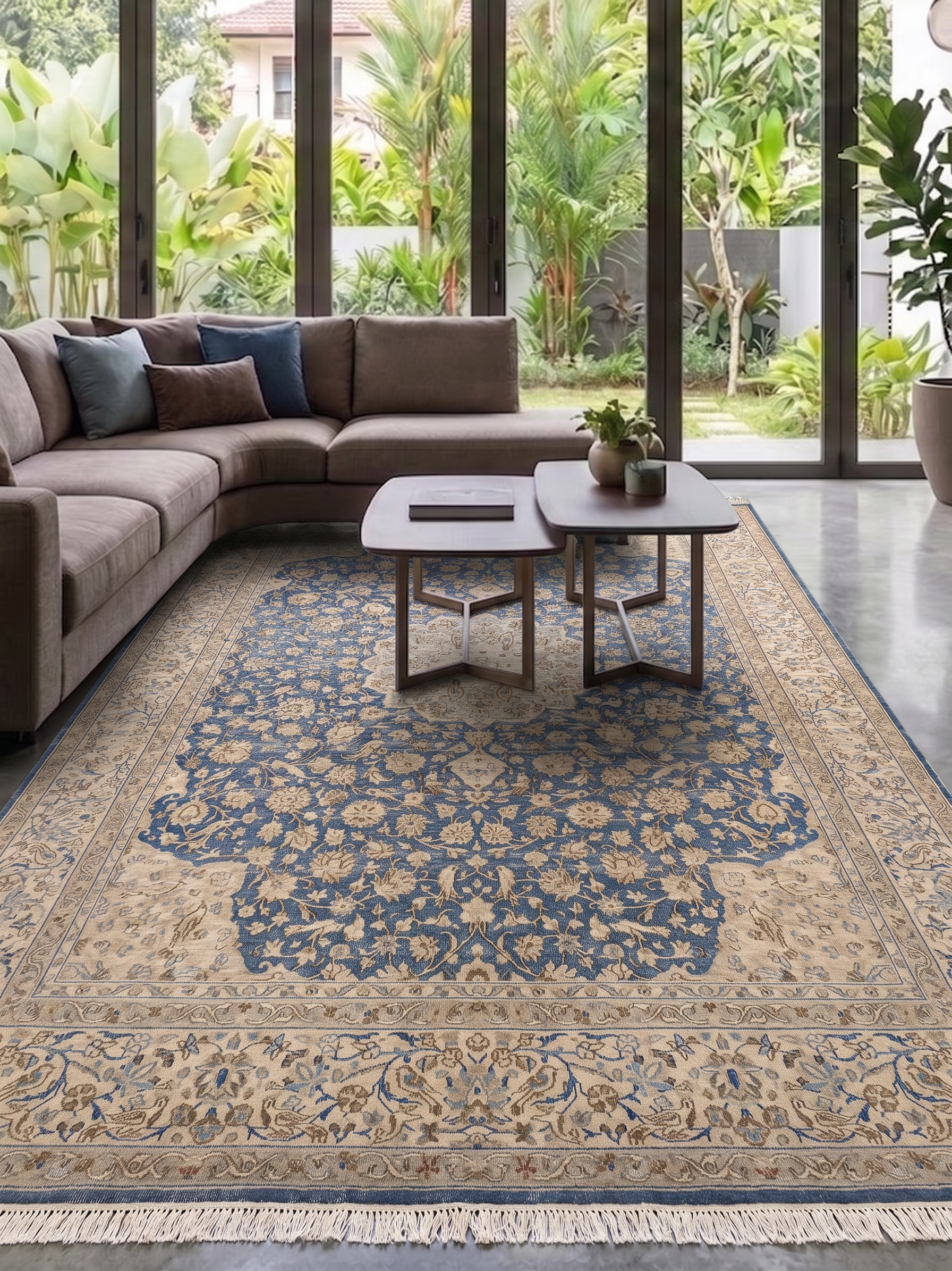 Kashan Medallion Floral Steel Blue, Kashan, Iran persian rug, in steel blue, Wool, 268 × 366 cm (8'10" × 12'0"), Nasim Carpets Malaysia — view 2
