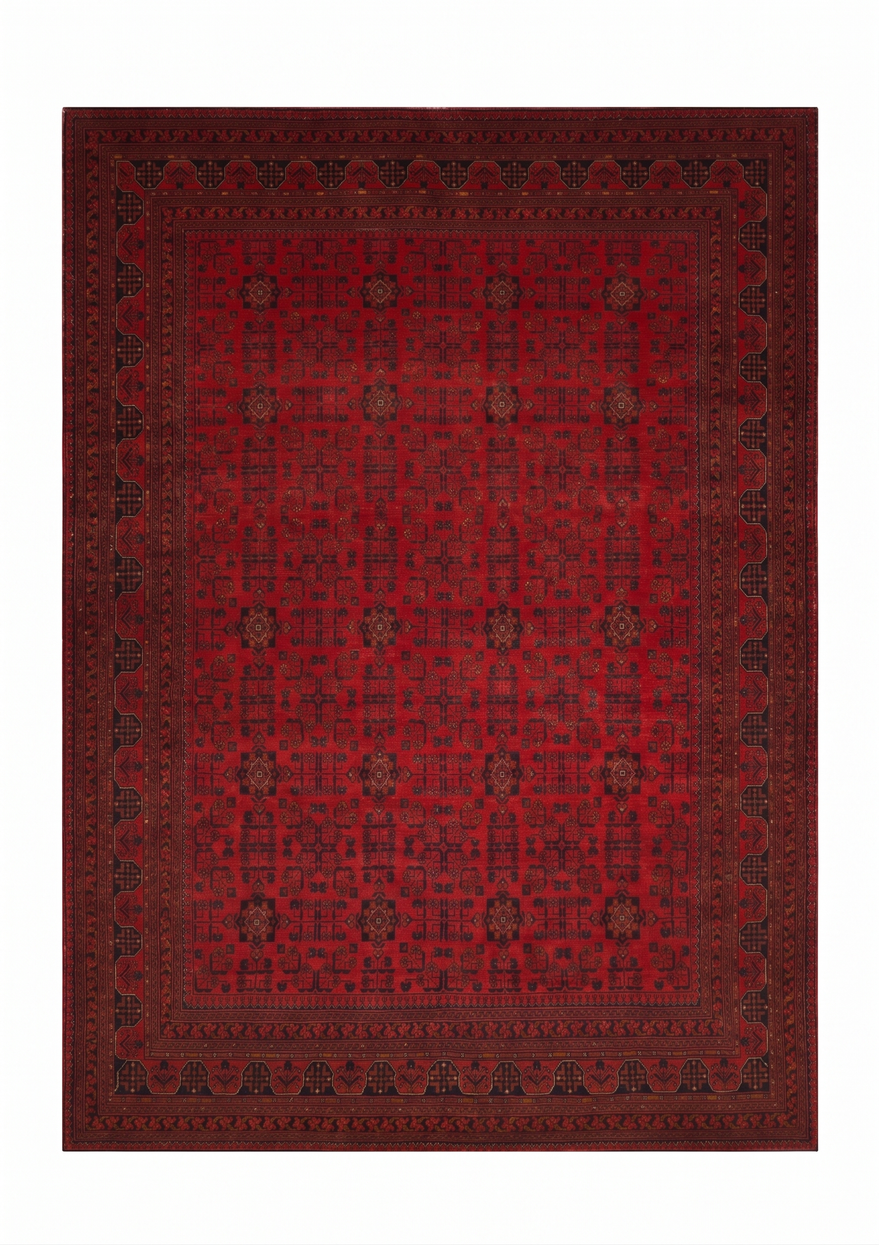 Afghan Khal Mohammadi All-Over Crimson, Kunduz / Khal Mohammadi region, Northern Afghanistan tribal rug, in madder crimson, Wool, 256 × 357 cm (8'5" × 11'9"), Nasim Carpets Malaysia — view 1